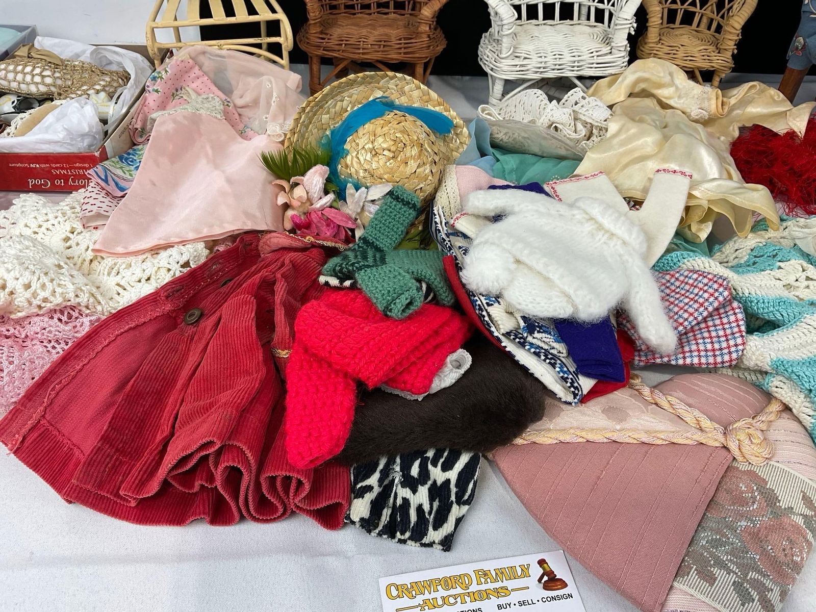 Assorted Doll Furniture, Clothes, and Accessories, Highback Chair, Woven Loveseats, & more - 3