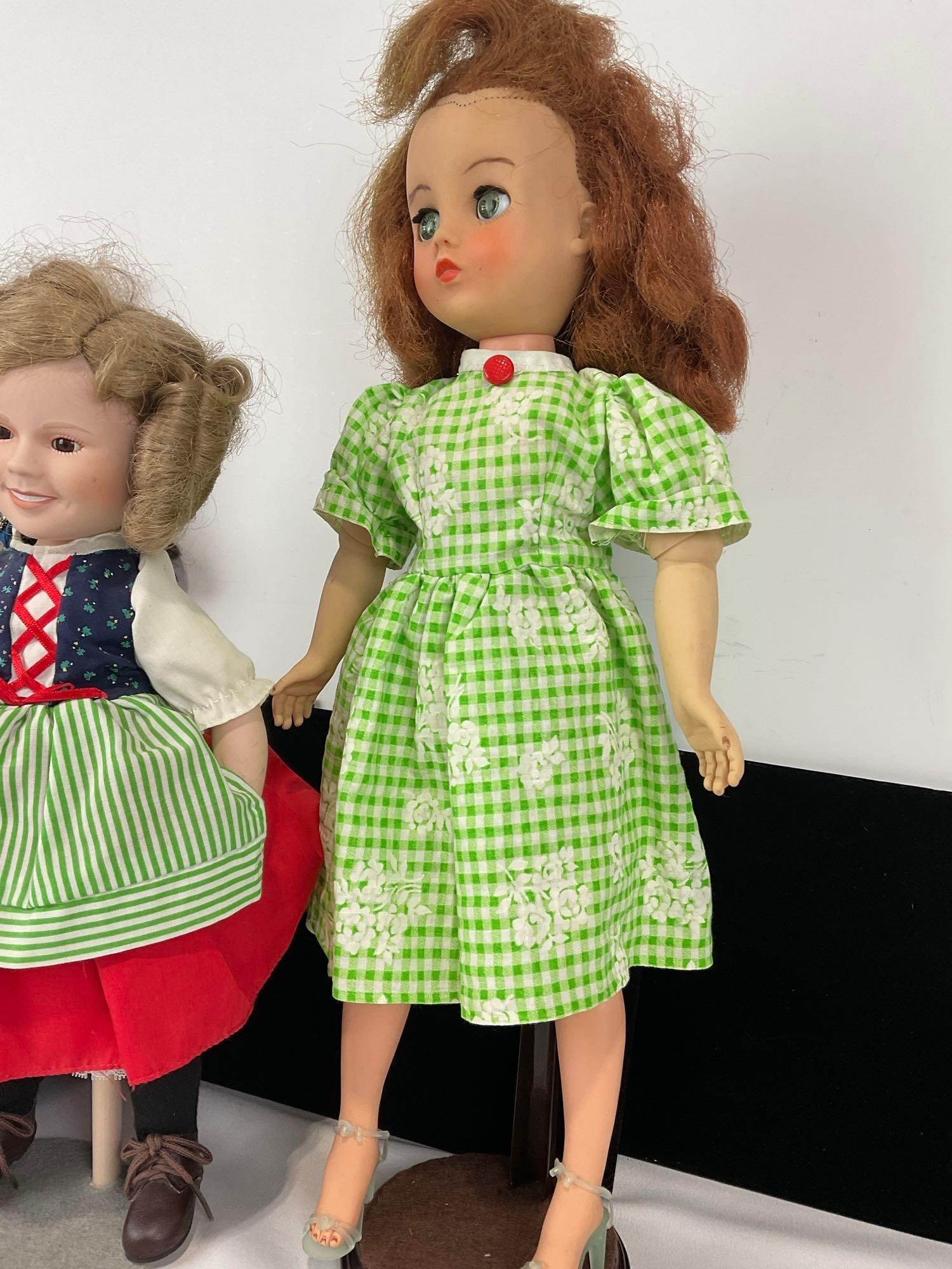 3 Vintage Dolls, 1991 Shirley Temple, Horsman 1982 Green Checkerboard & 1965 Made in Italy #736 D... - 2