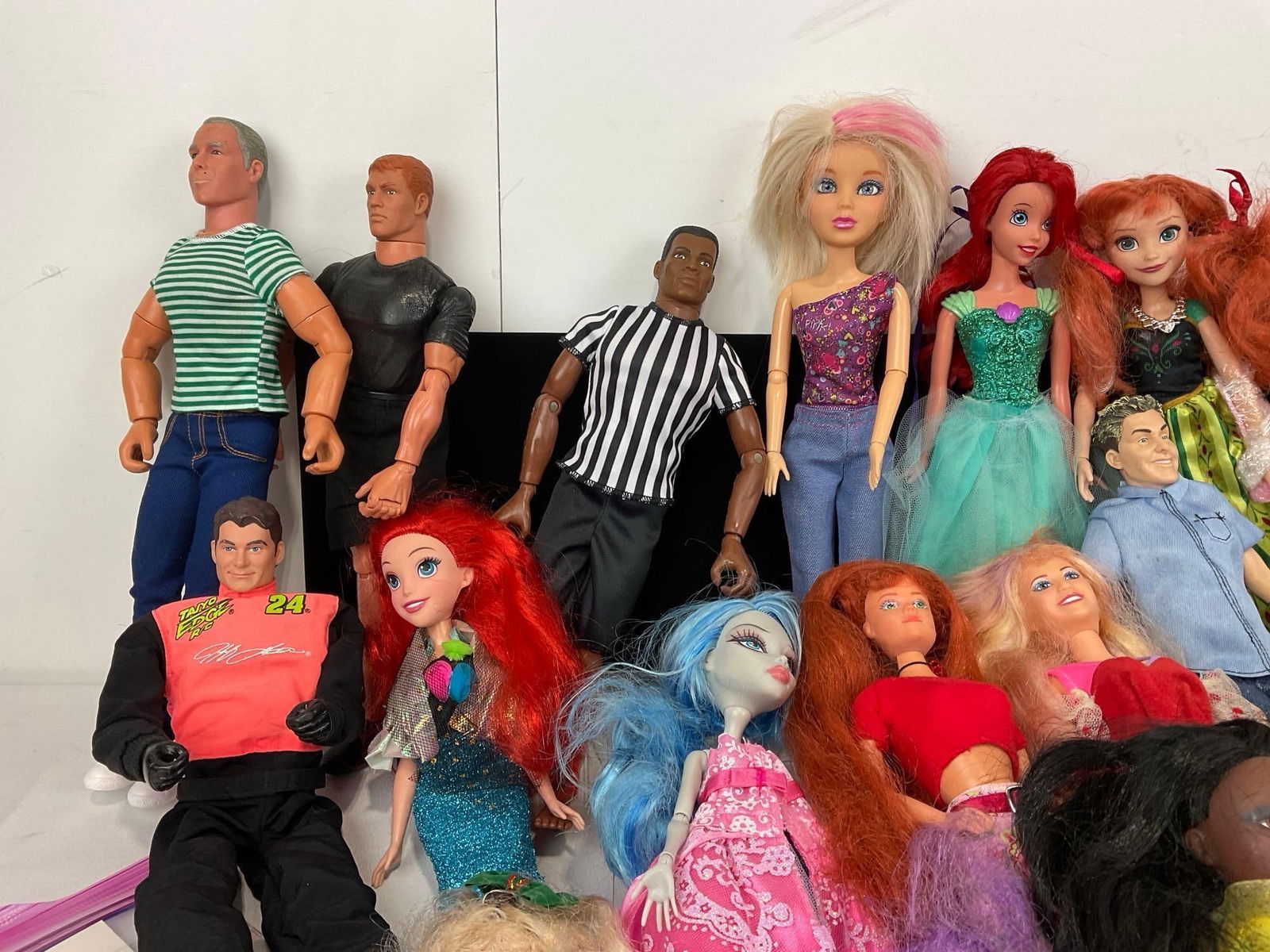 Assortment of Dolls, GI Joe types, Michael Jackson, Elsa, Ariel, Jeff Gordon & more, 1x Barbie - 3