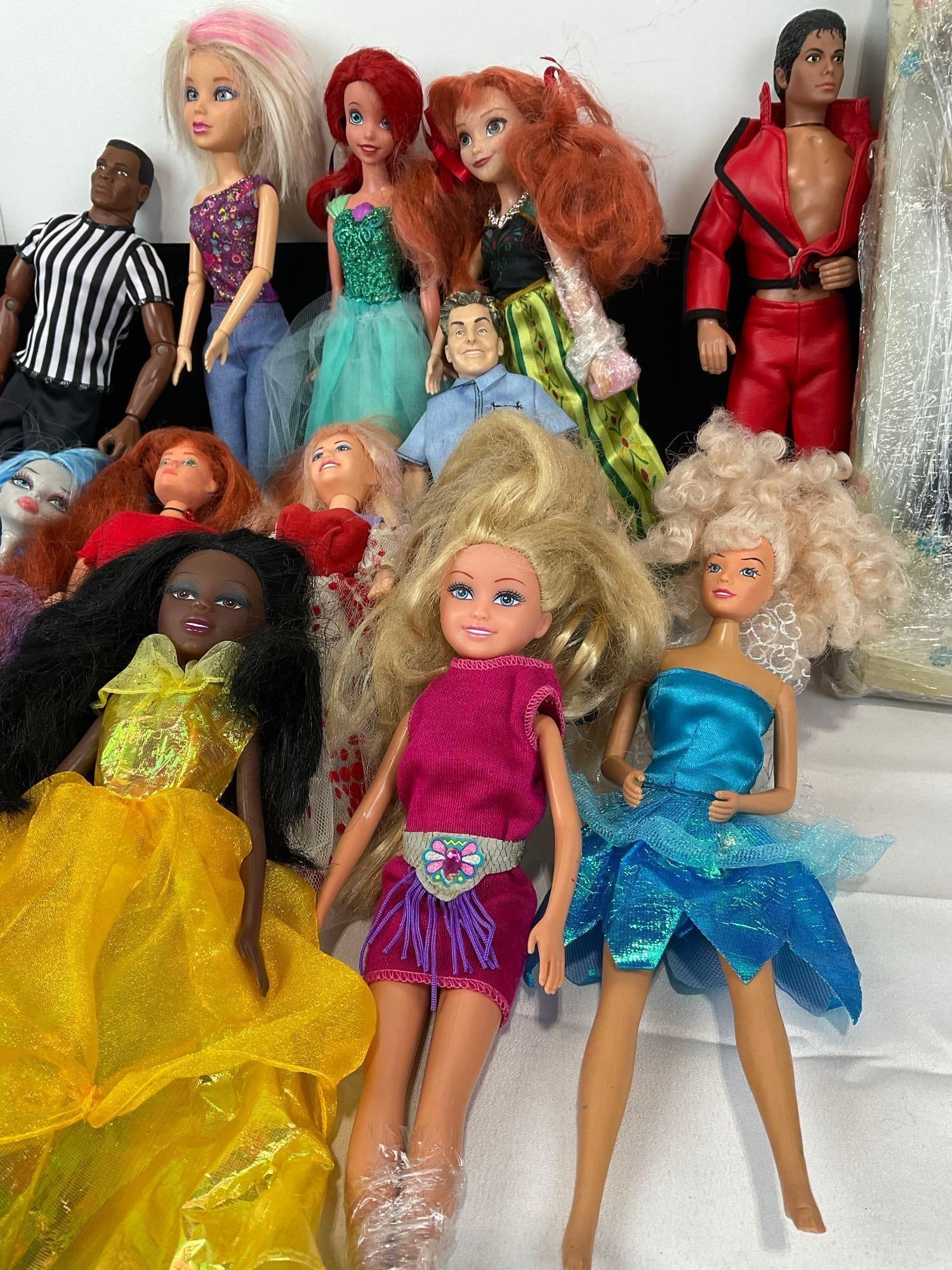 Assortment of Dolls, GI Joe types, Michael Jackson, Elsa, Ariel, Jeff Gordon & more, 1x Barbie - 4