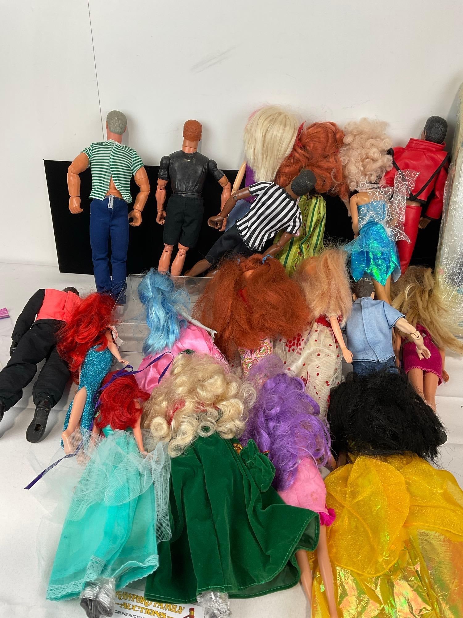 Assortment of Dolls, GI Joe types, Michael Jackson, Elsa, Ariel, Jeff Gordon & more, 1x Barbie - 6