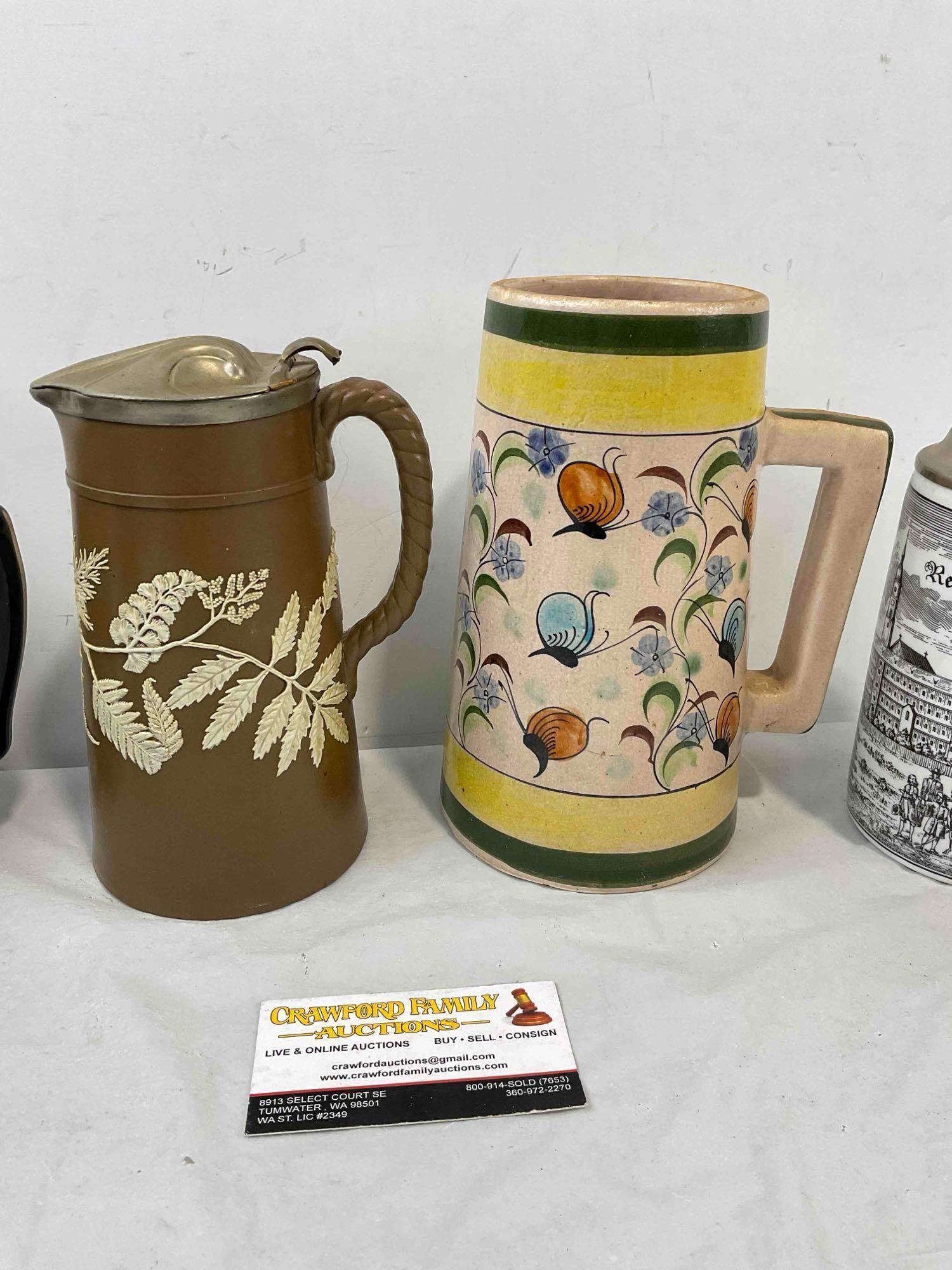 6 pcs Vintage Souvenir Beer Steins, Multiple Origins incl. Japan & Mexico! Very Good Condition. - 3