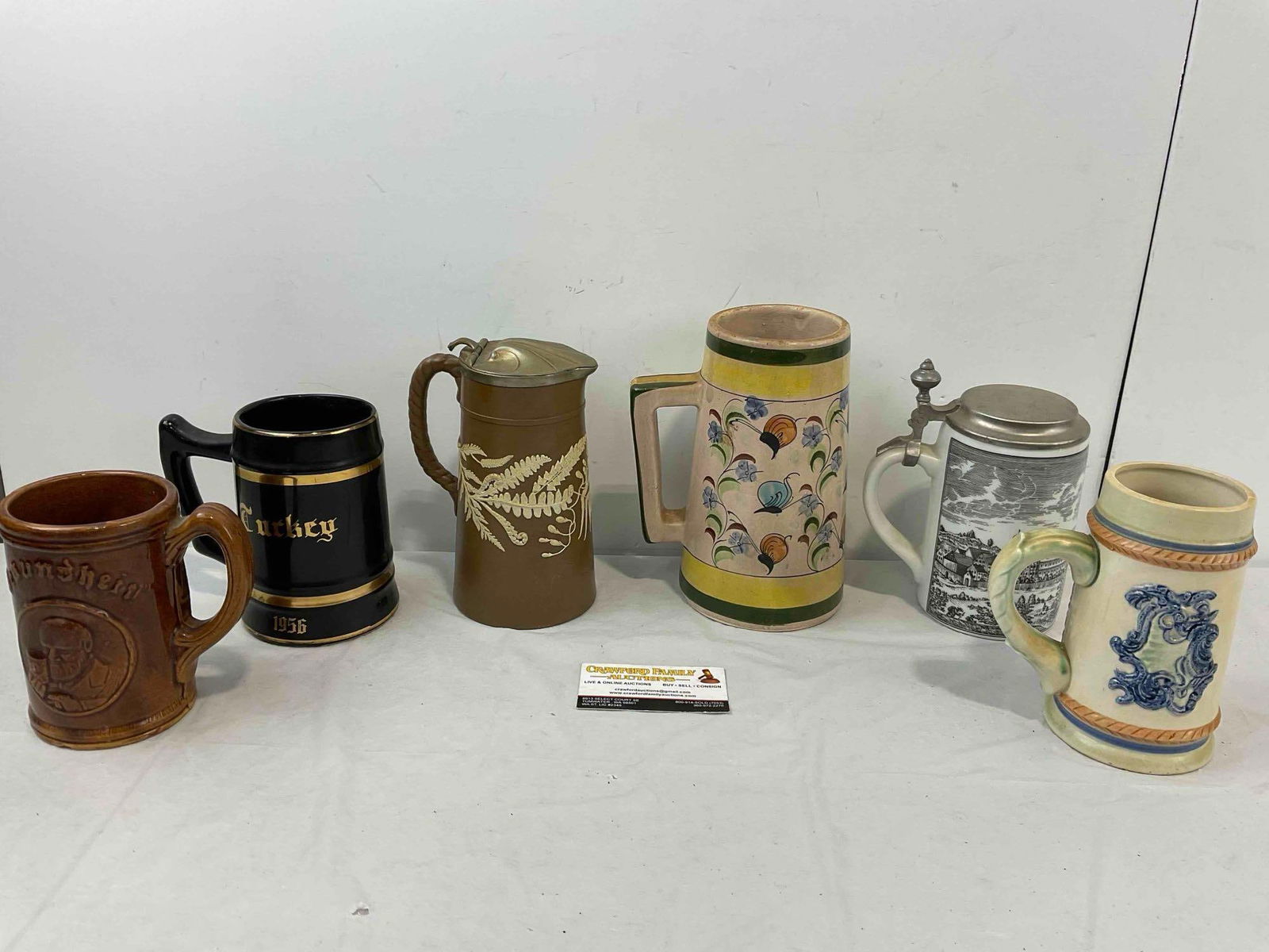 6 pcs Vintage Souvenir Beer Steins, Multiple Origins incl. Japan & Mexico! Very Good Condition. - 7