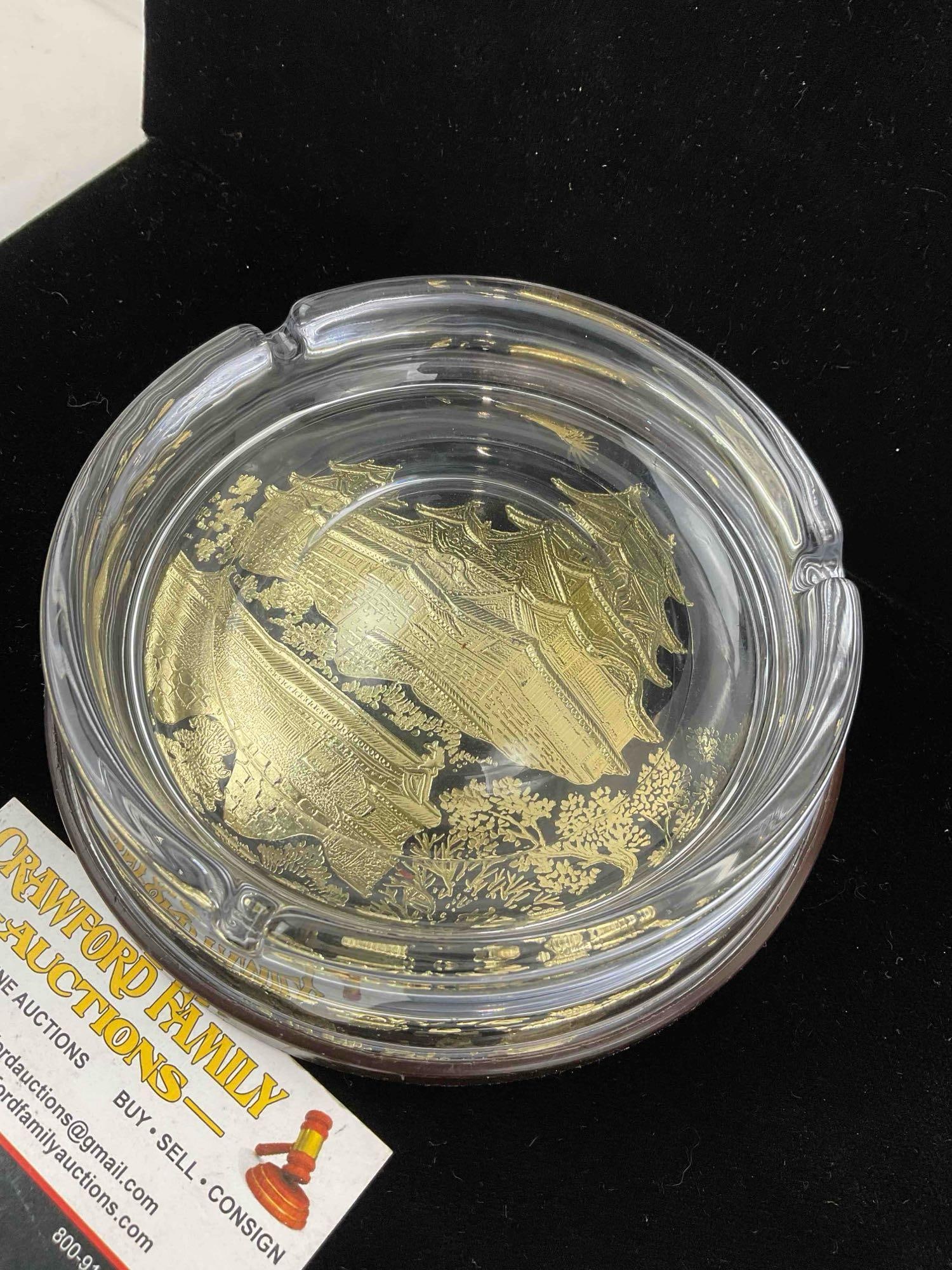 Vintage Glass Ashtray Purchased in Osaka, Japan feat. Castle Scene. Very Good Condition. - 2