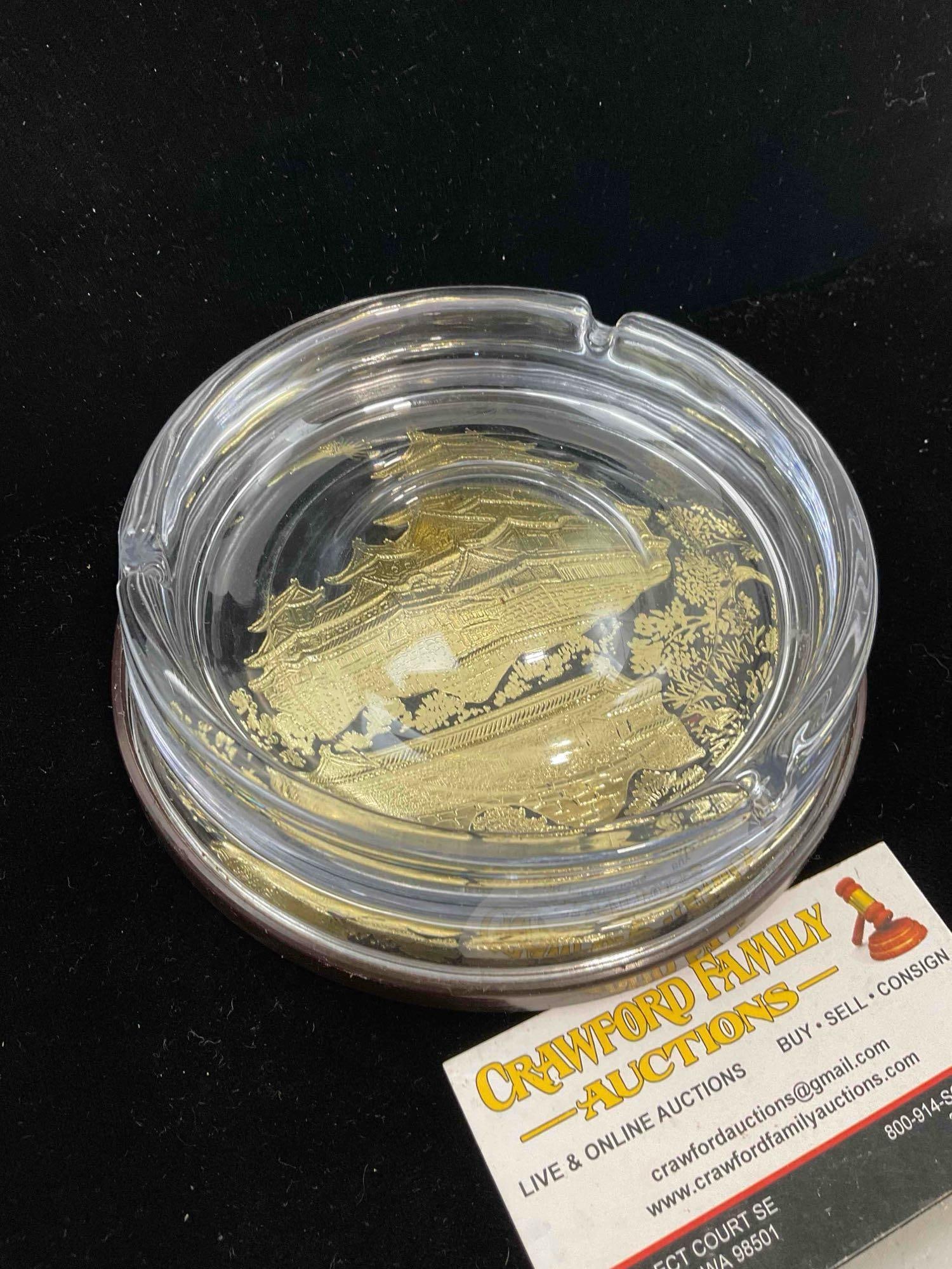 Vintage Glass Ashtray Purchased in Osaka, Japan feat. Castle Scene. Very Good Condition. - 3