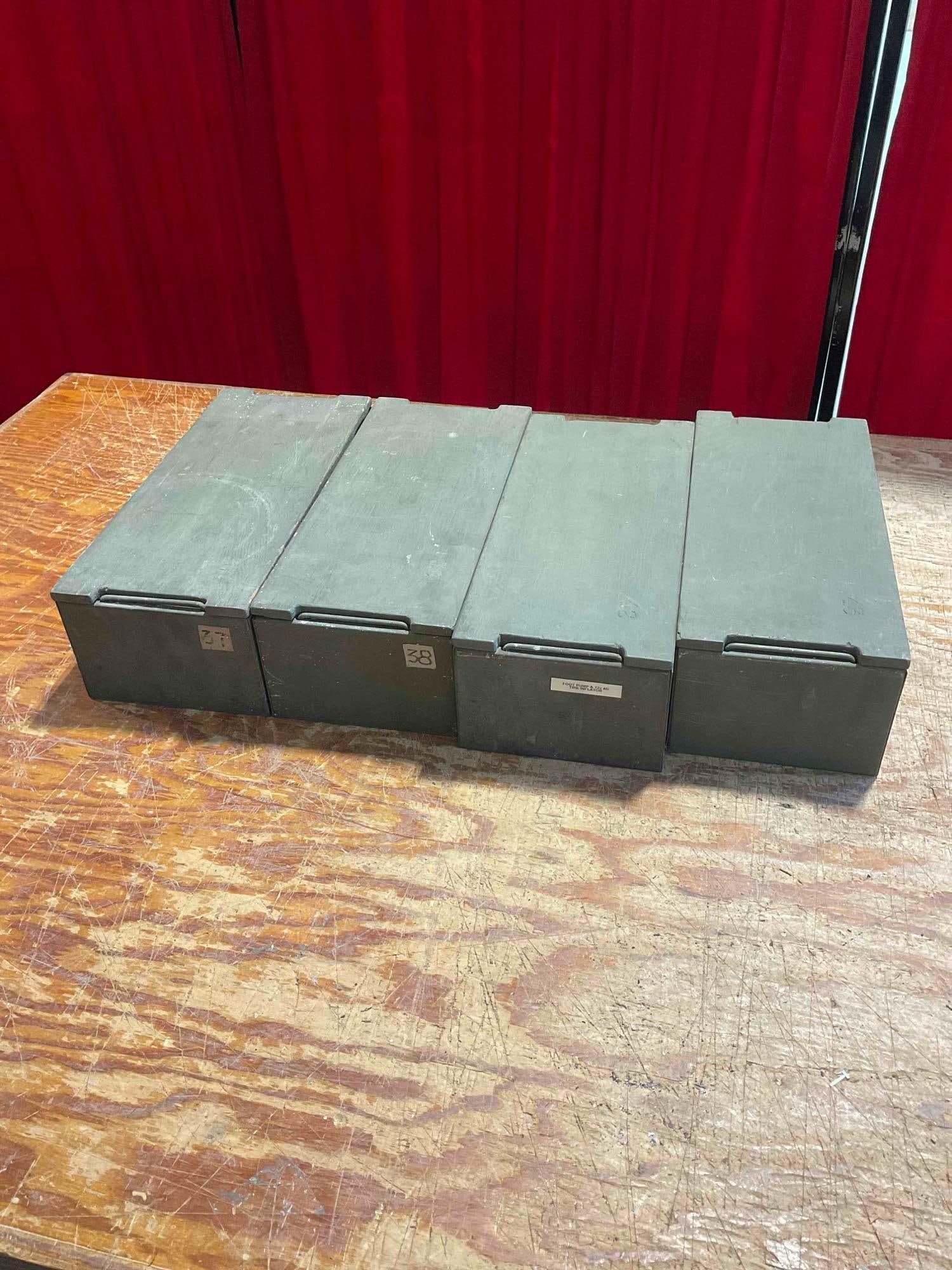 Collection of 4x Vintage Military Surplus Storage Metal Boxes with Wooden Lids - 2