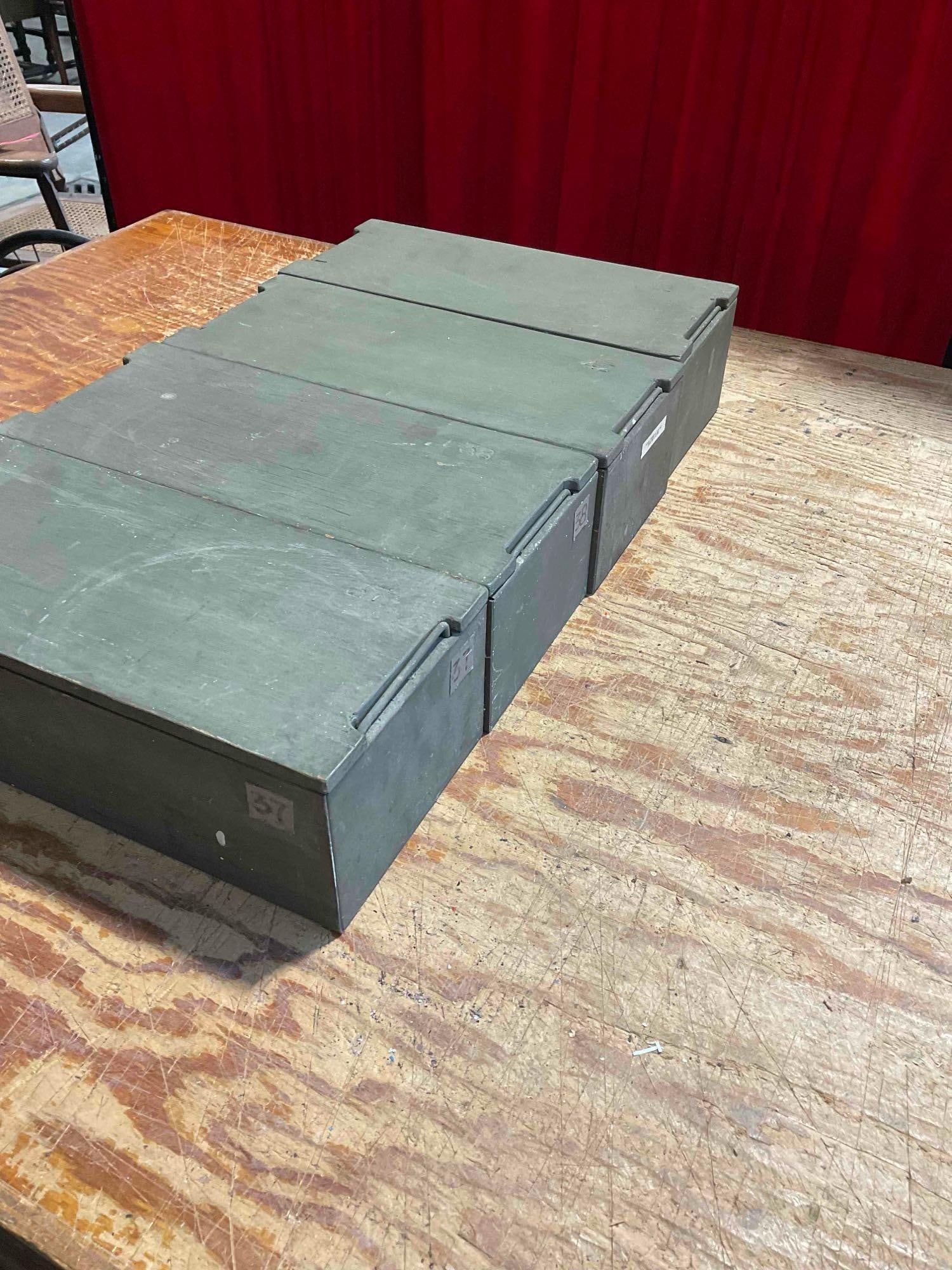 Collection of 4x Vintage Military Surplus Storage Metal Boxes with Wooden Lids - 3