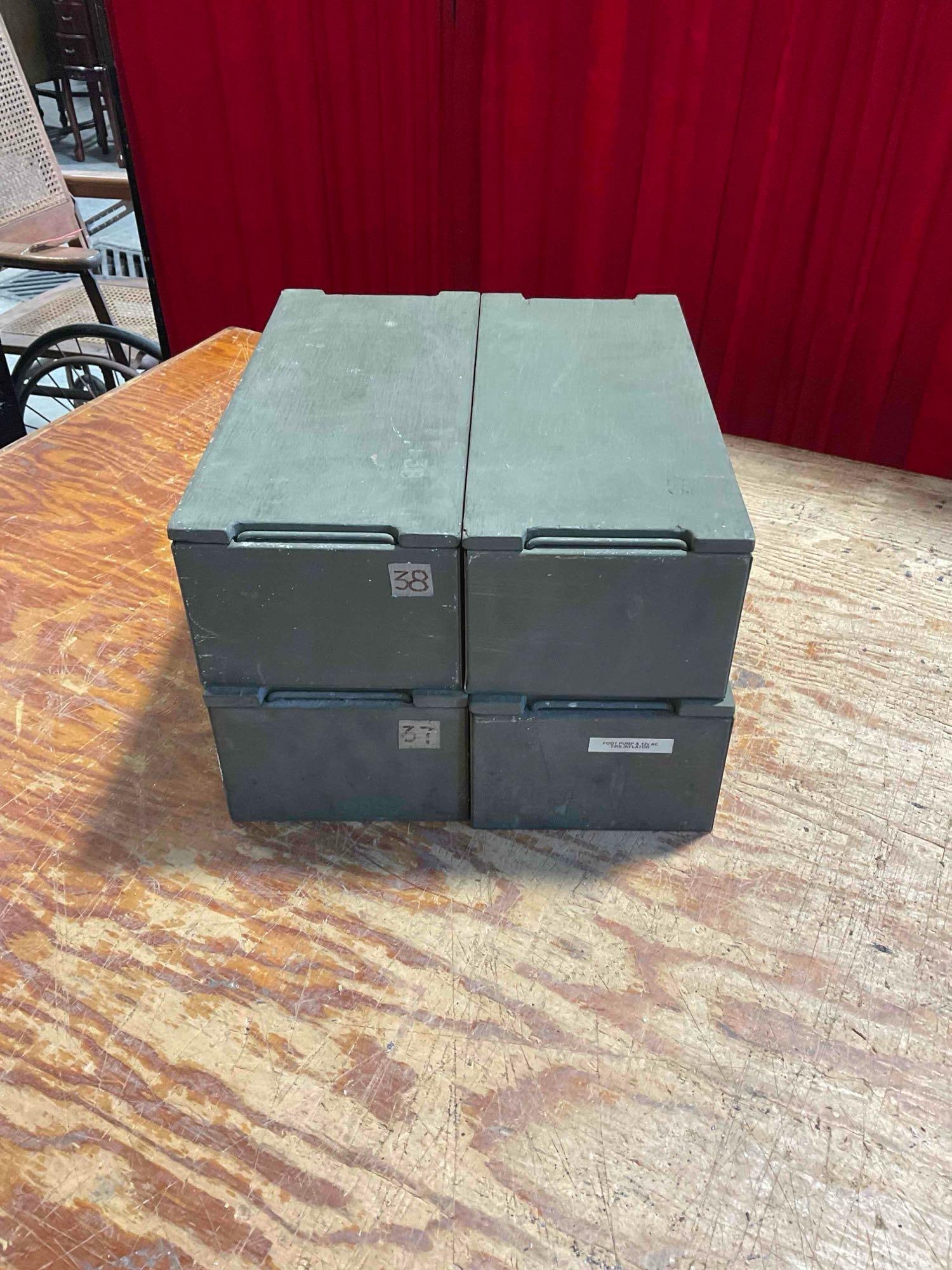 Collection of 4x Vintage Military Surplus Storage Metal Boxes with Wooden Lids - 4