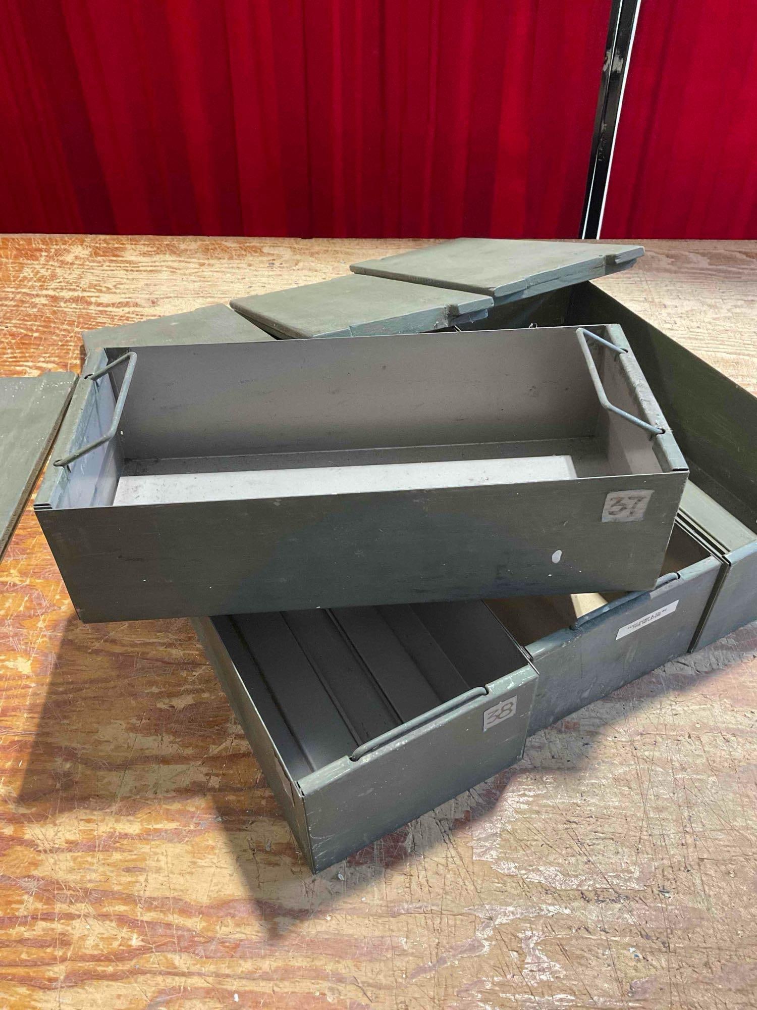 Collection of 4x Vintage Military Surplus Storage Metal Boxes with Wooden Lids - 5