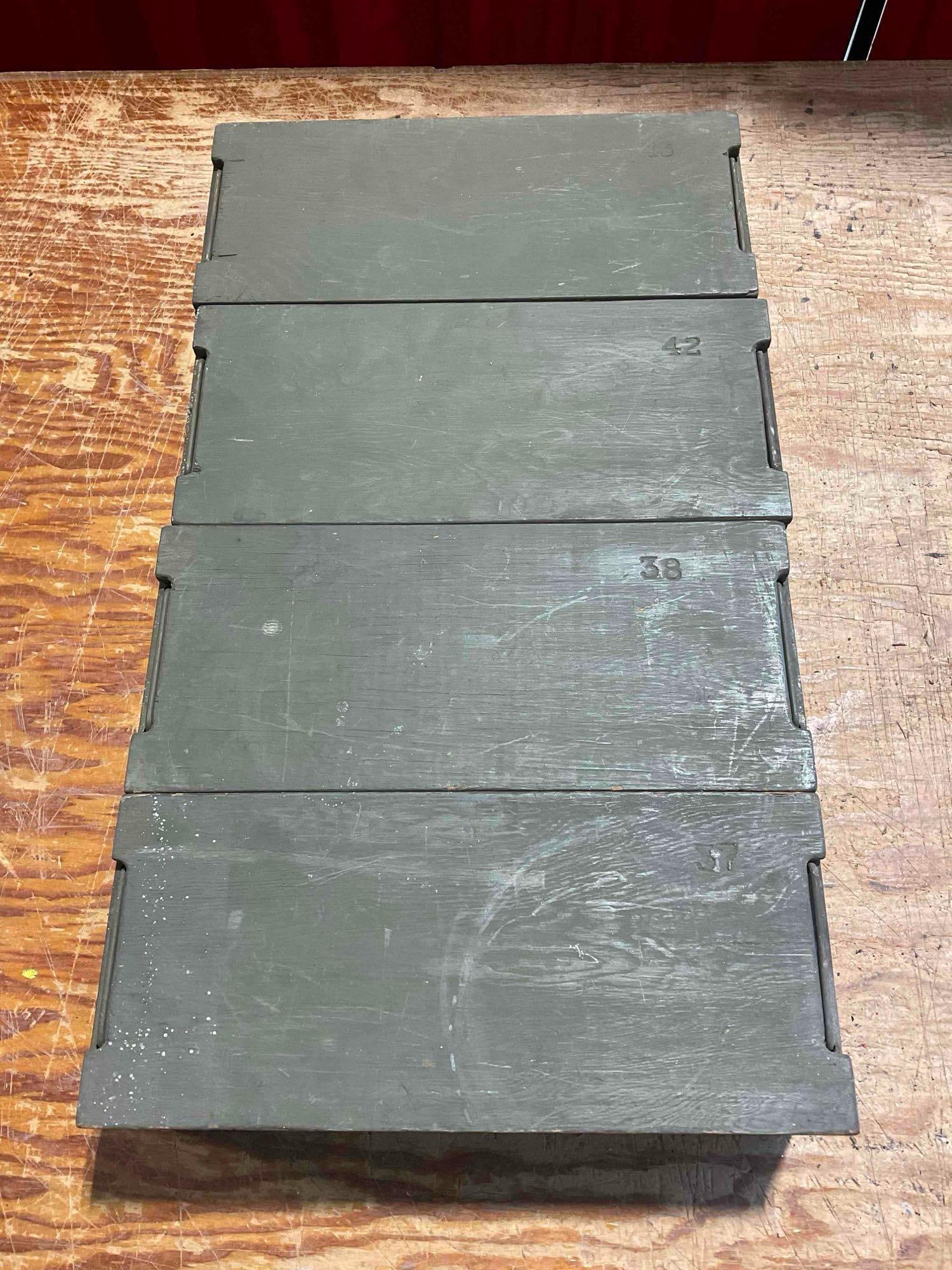 Collection of 4x Vintage Military Surplus Storage Metal Boxes with Wooden Lids - 7