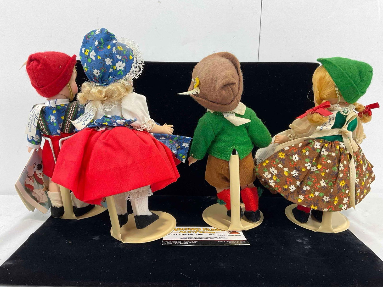 4 pcs Vintage Madame Alexander Porcelain Dolls w/ Stands, incl. Hansel & Gretel, & 2x Tyrolean. - 6