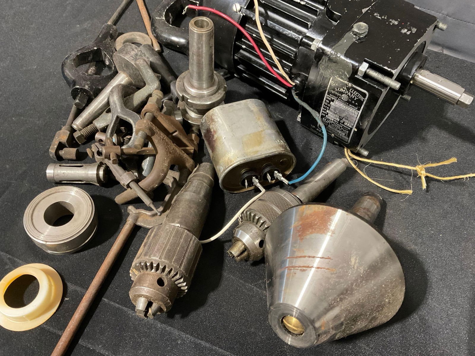 Vintage Bodine Electric Co Speed Reducer Motor, Handful of Chucks, Vises, & more - 2