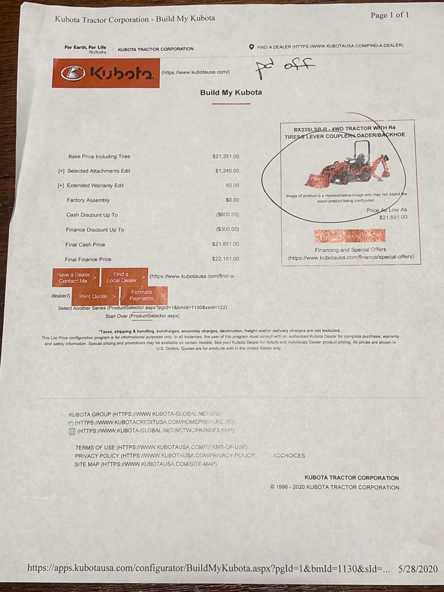 Like New 2021 Kubota BX2SLSB-R 4WD W/ Loader, Pallet forks, Backhoe, & LP Claw Grapples only 137.9 - 16