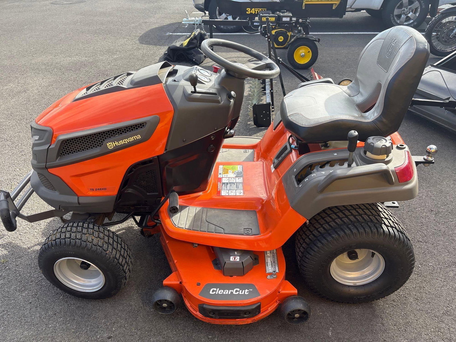 Husqvarna TS 248XD Riding lawnmower, W/48 inch deck only 75.8 hours: C-5600Key Information on the TS 248XD: Engine: 23 HP Kawasaki FR Series V-Twin. Deck: 48-inch fabricated, 3-blade ClearCut deck. Transmission: Hydrostatic with automatic differential