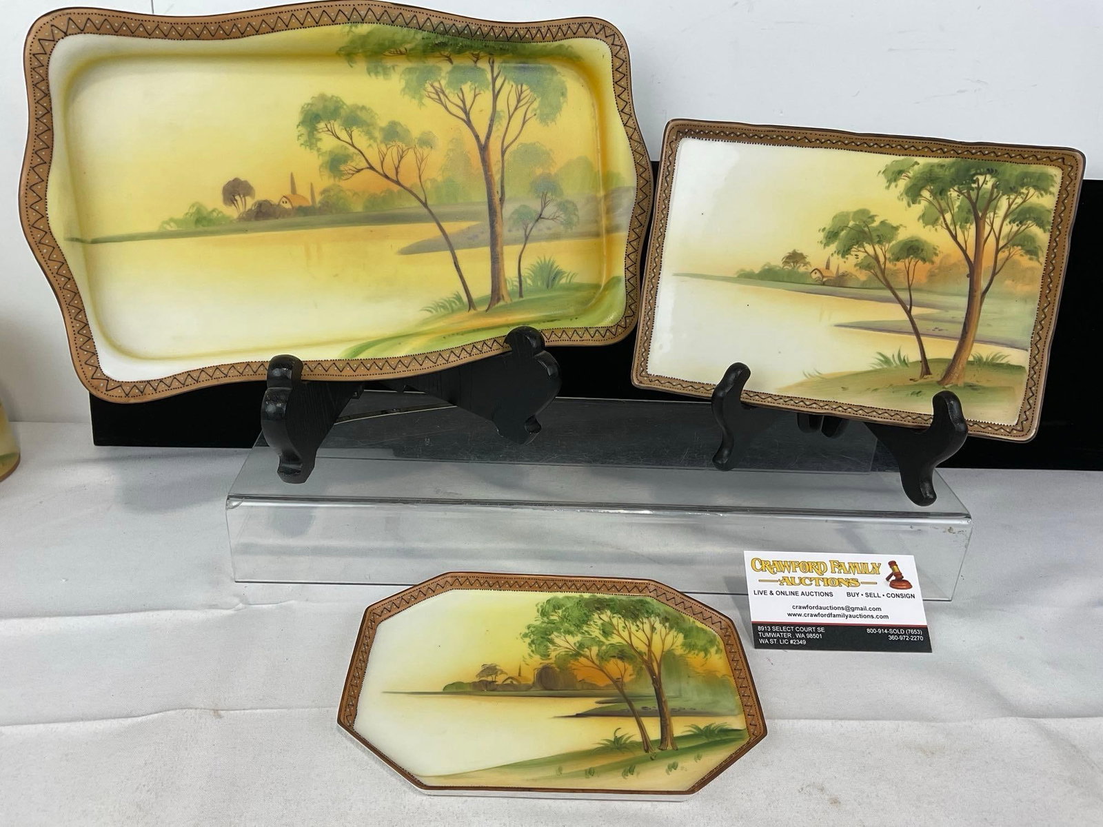 Nippon China Yellow/Green Tree Village River Scenes, 2 Rectangular Dishes & Octagonal Dish (1 of 5)