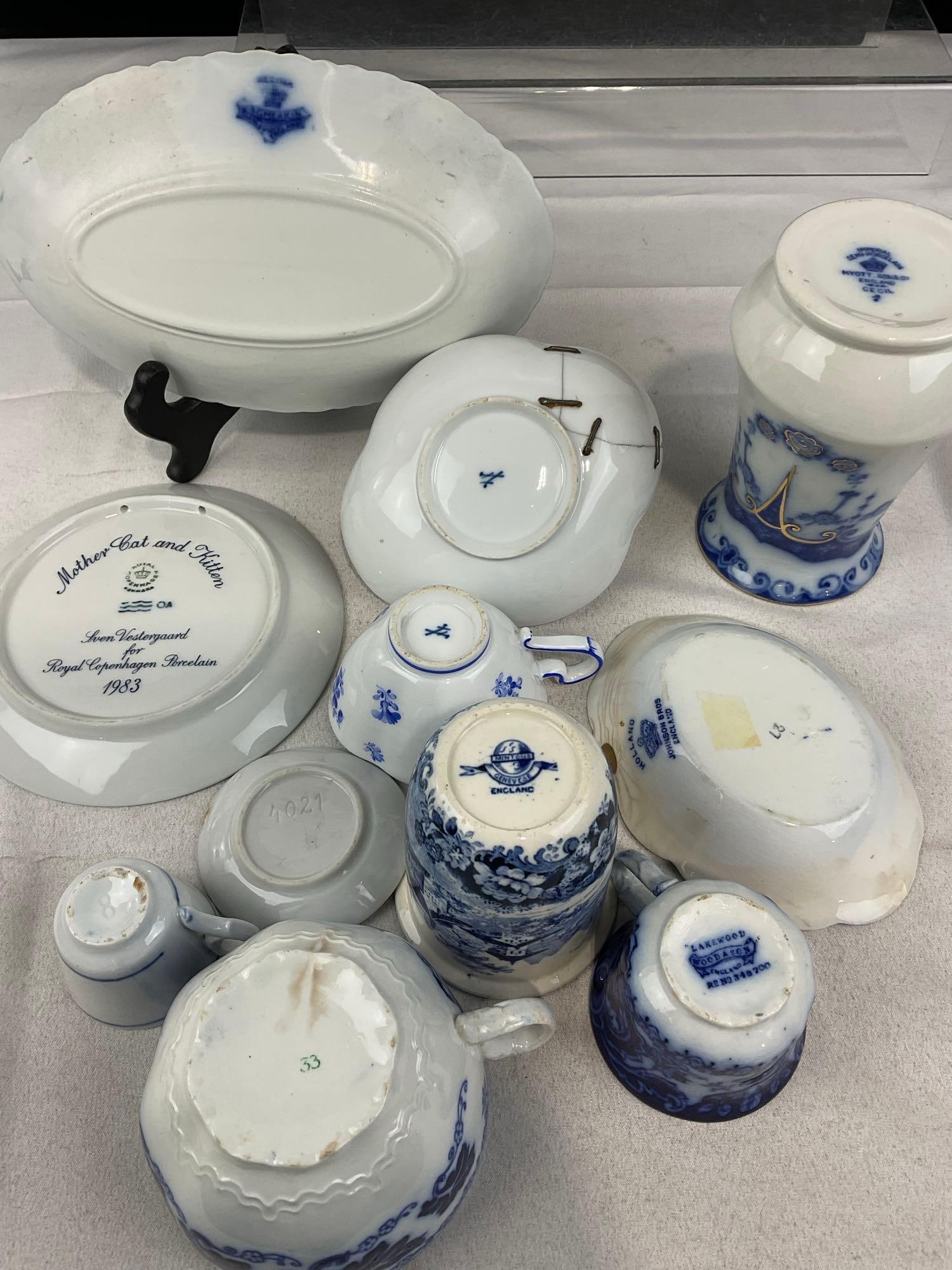 Asst Transferware China, by Minton, Meissen, Johnson Bros, Wood & Son, Myott & Son, Royal Copenha... - 7