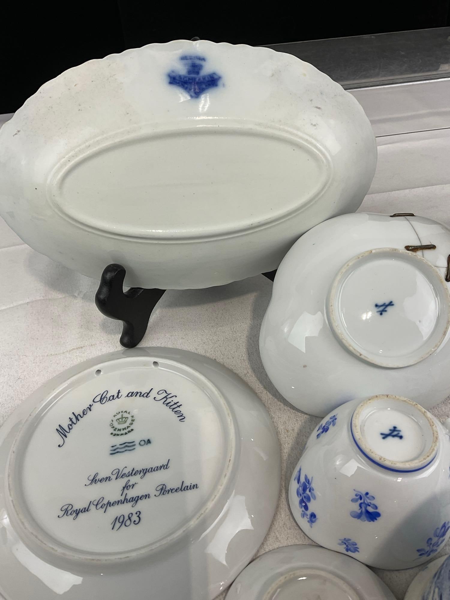 Asst Transferware China, by Minton, Meissen, Johnson Bros, Wood & Son, Myott & Son, Royal Copenha... - 8