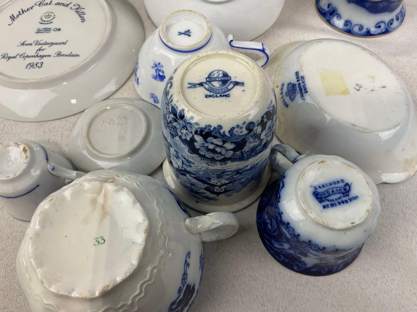 Asst Transferware China, by Minton, Meissen, Johnson Bros, Wood & Son, Myott & Son, Royal Copenha... - 9