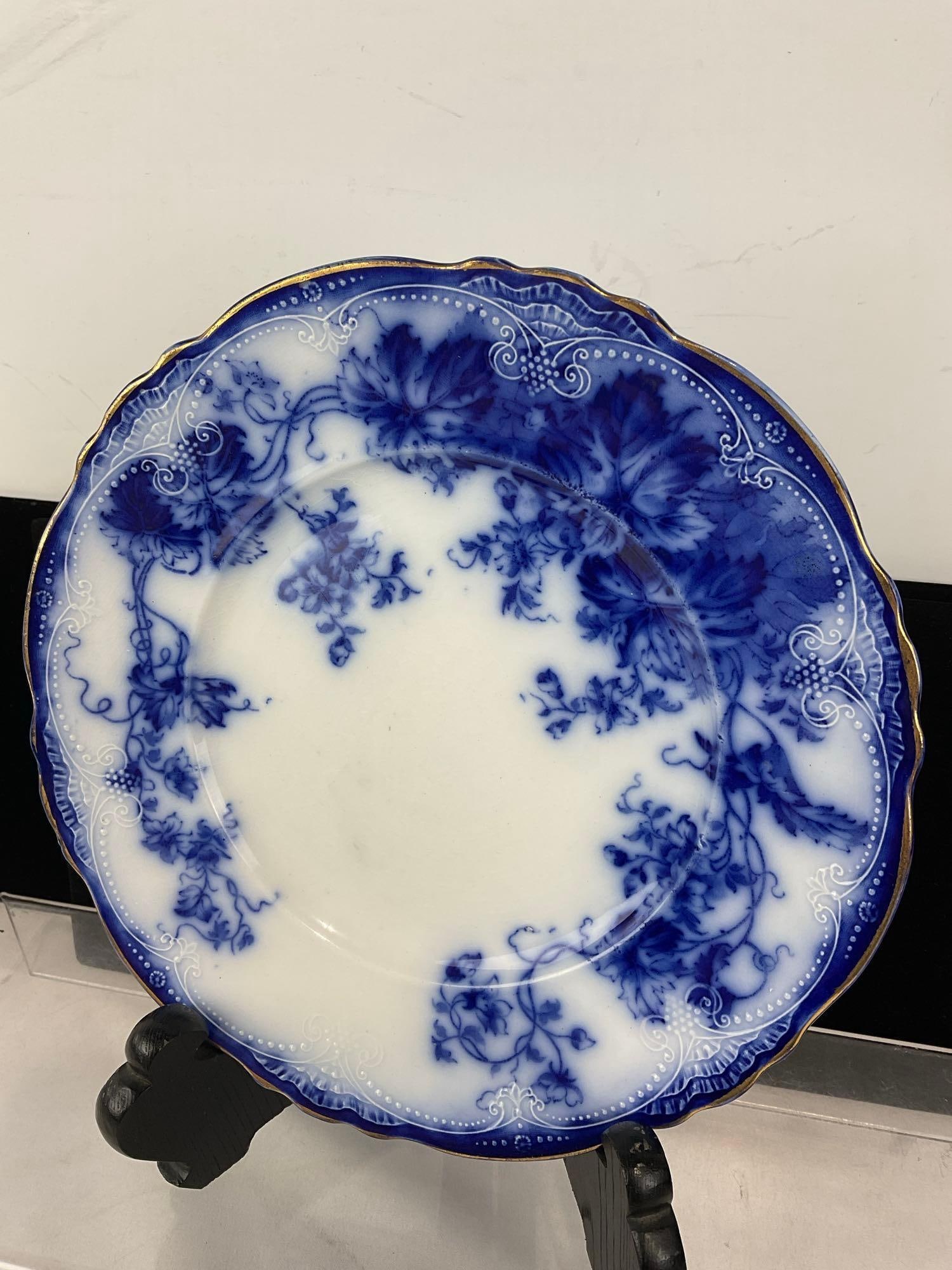 Antique Late 19th Century Wedgwood & Co England Vine Pattern, Blue Flow Dinner Plate, 2h x 10w x ... - 2
