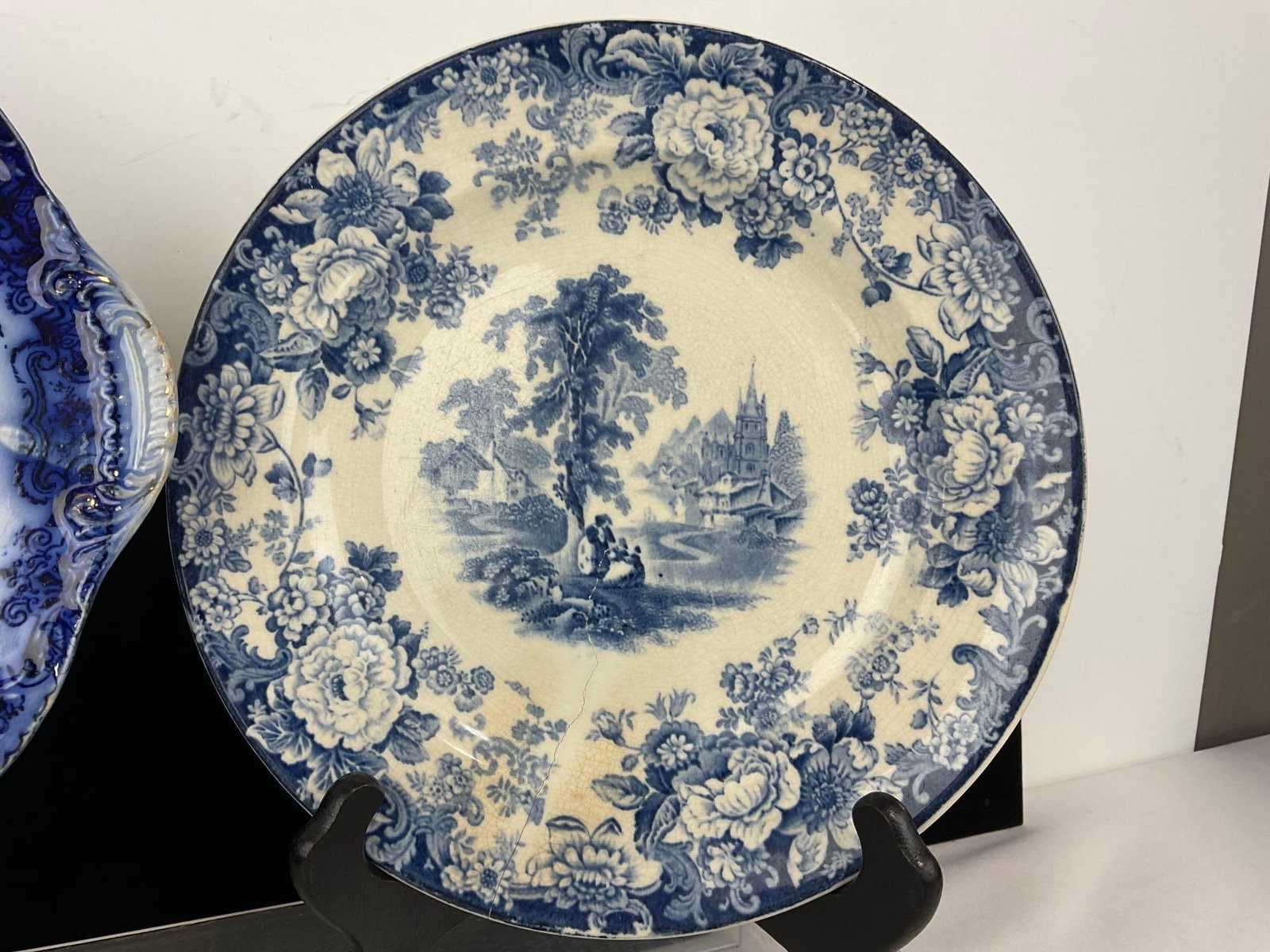 2 Antique Flow Blue & Transferware Plates, Tea Plate & Allerton Kenilworth Plate (w/crack) - 2
