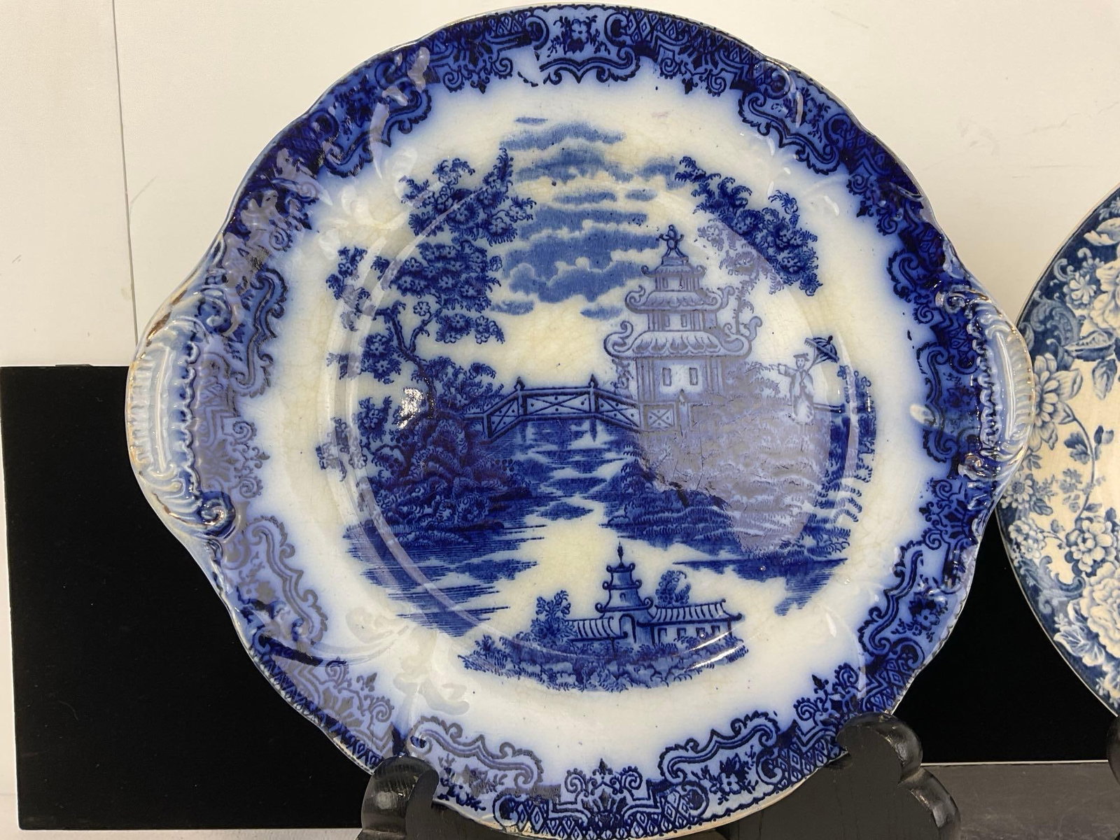 2 Antique Flow Blue & Transferware Plates, Tea Plate & Allerton Kenilworth Plate (w/crack) - 3