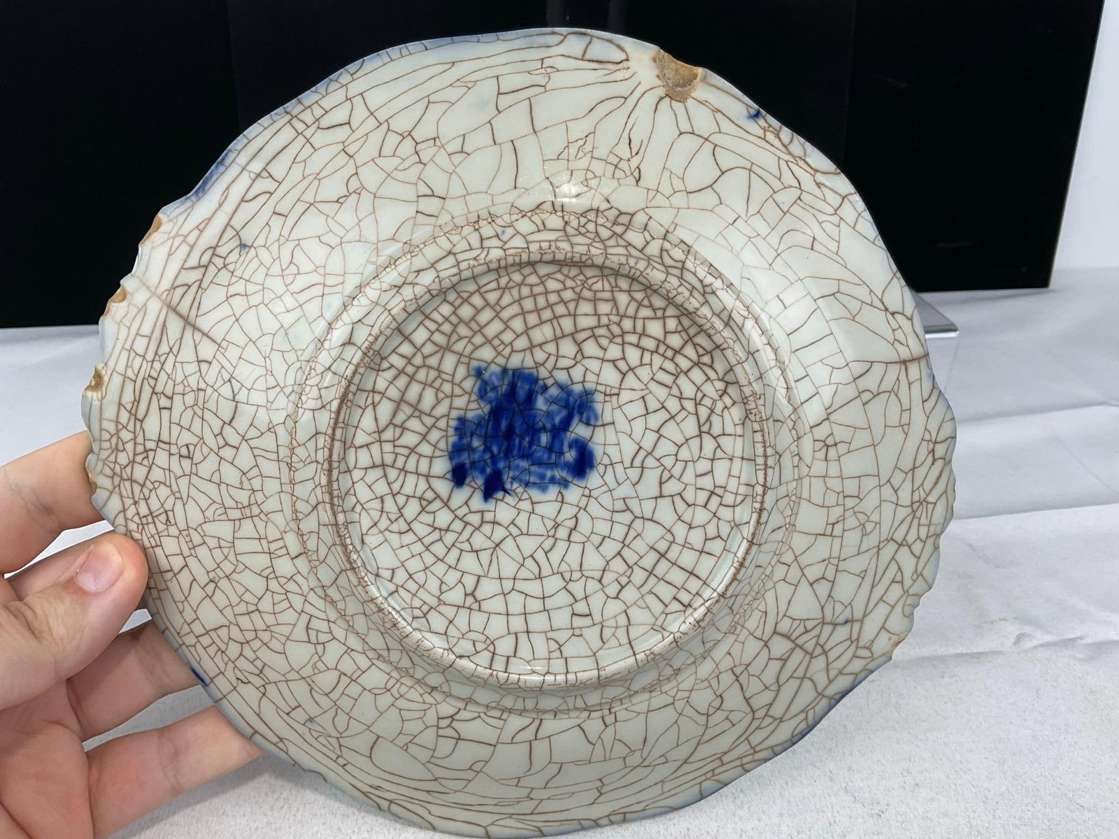 Antique W. Adams & Co. Kyber Pattern Flow Blue Plate, Ironstone Transferware, 2h x 11w x 10d inches - 4