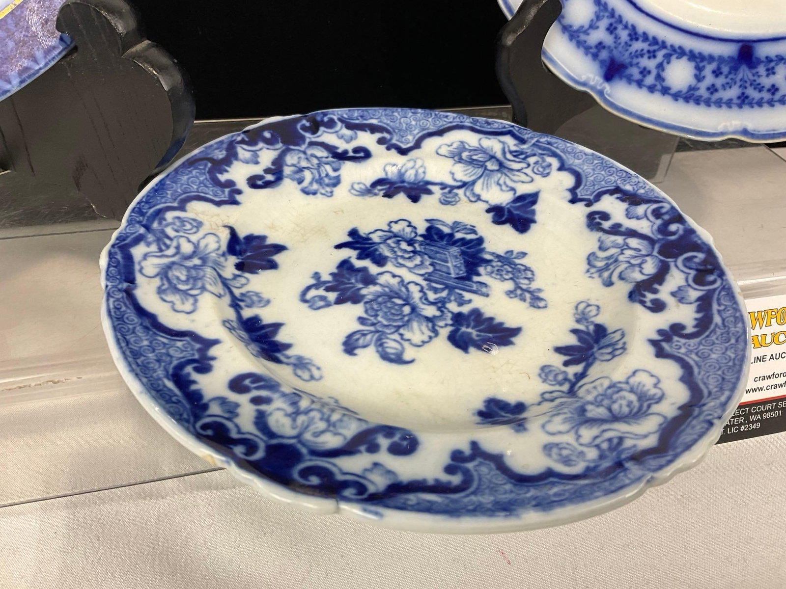 3 Flow Blue & Transferware Plates, Wood & Sons Pekin Pattern, W.H.Grindley & Co, & Cauldon Candia - 3