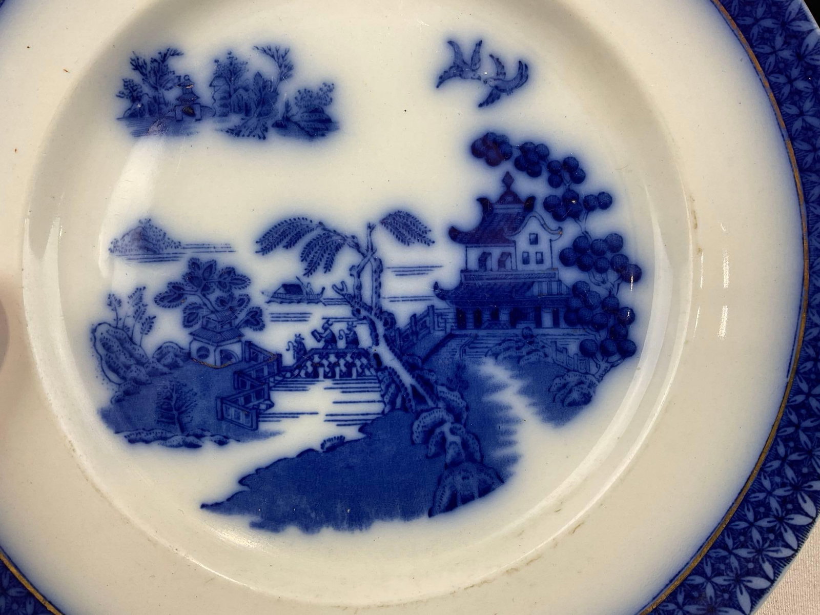 3 Flow Blue & Transferware Plates, Wood & Sons Pekin Pattern, W.H.Grindley & Co, & Cauldon Candia - 6