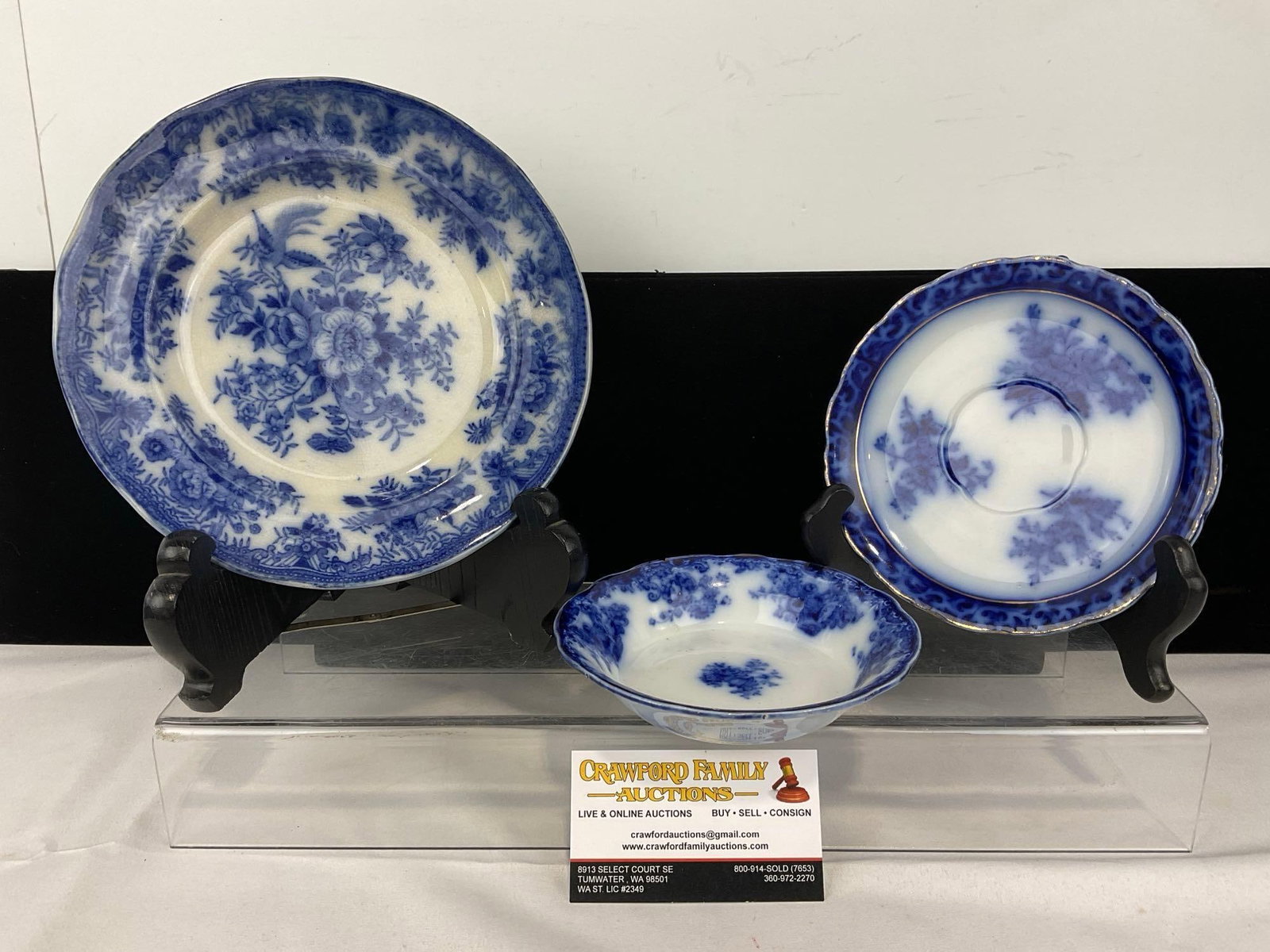 Antique Flow Blue Transferware Plate, Bowl & Saucer, Thomas Hughes & Son, New Wharf Pottery Waldorf: Appears to be in good shape. The piece measures approx 3h x 9w x 9d inches. See pics. E-5520