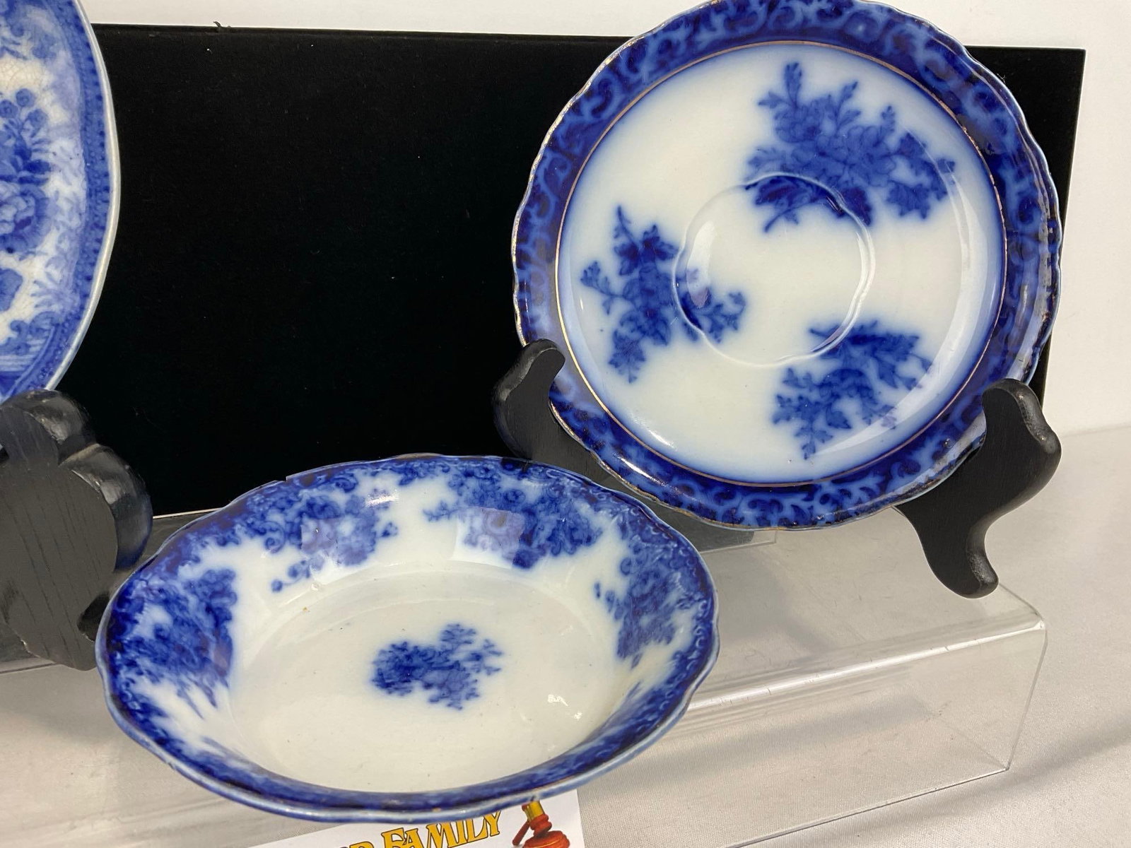 Antique Flow Blue Transferware Plate, Bowl & Saucer, Thomas Hughes & Son, New Wharf Pottery Waldorf - 2