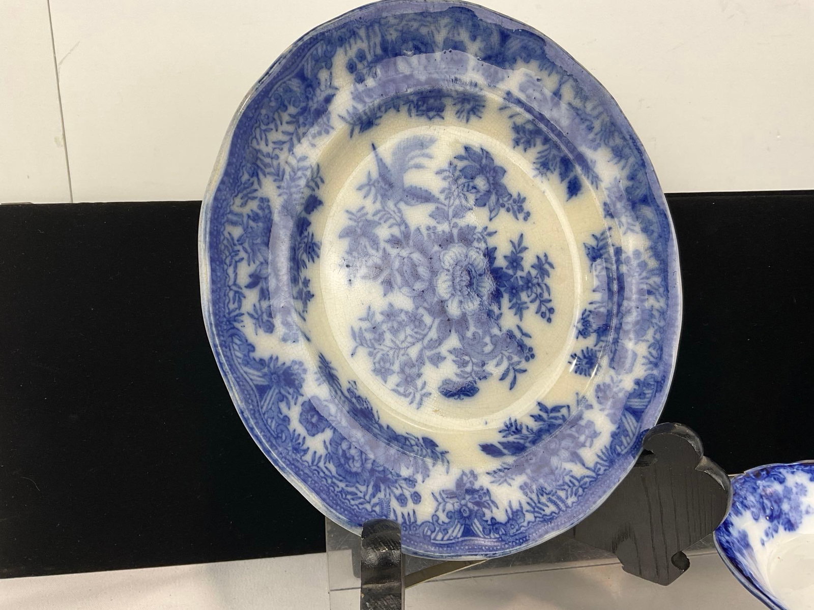 Antique Flow Blue Transferware Plate, Bowl & Saucer, Thomas Hughes & Son, New Wharf Pottery Waldorf - 3
