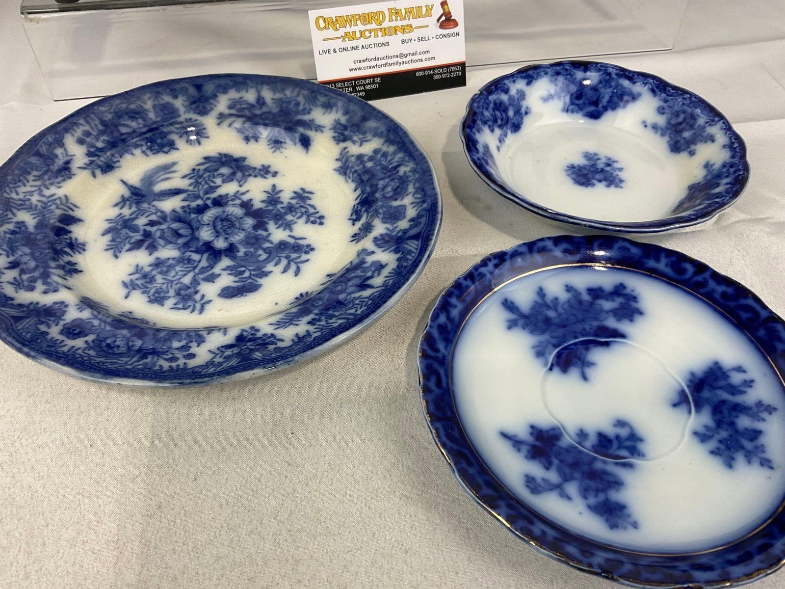 Antique Flow Blue Transferware Plate, Bowl & Saucer, Thomas Hughes & Son, New Wharf Pottery Waldorf - 4