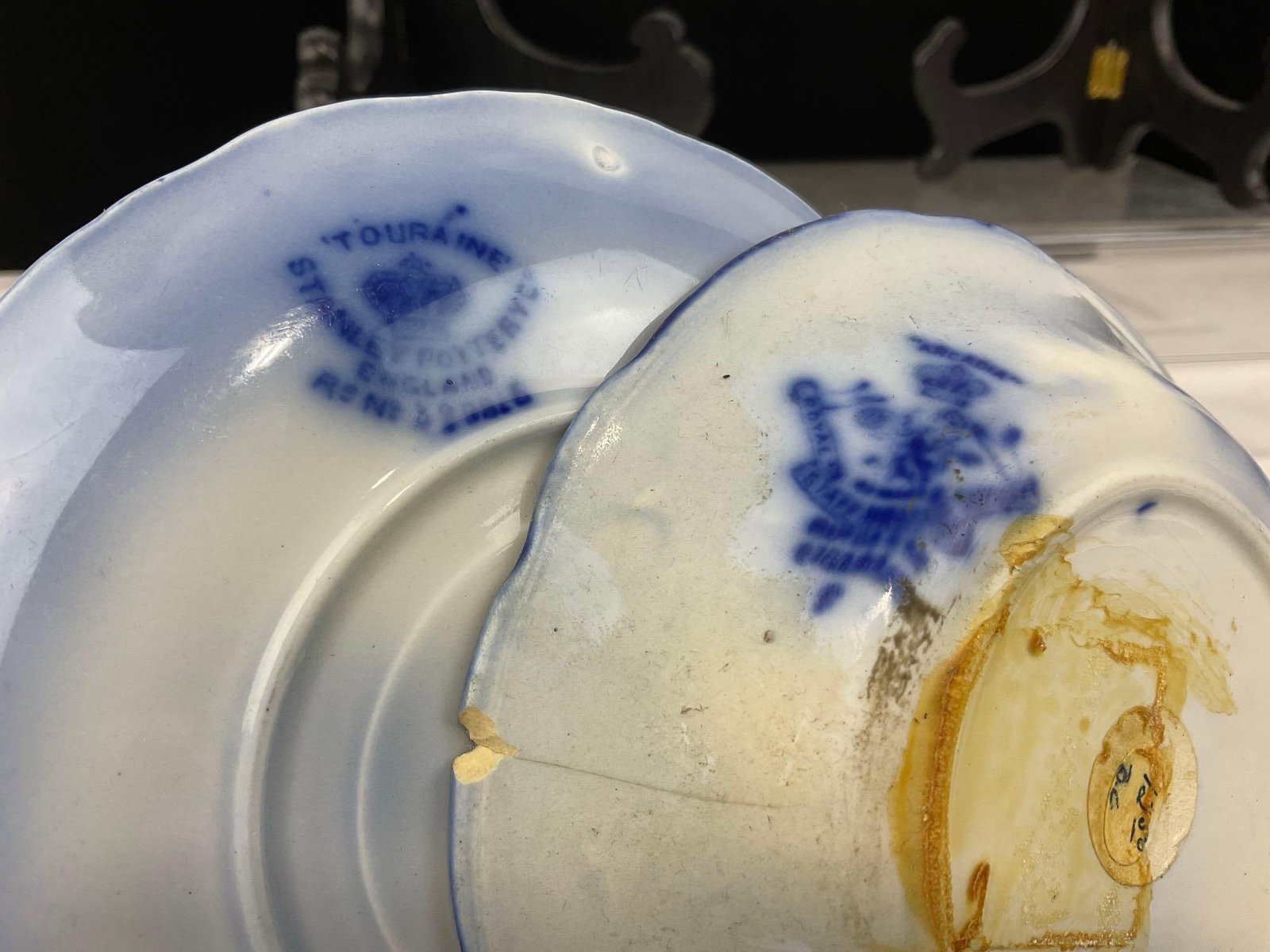 Antique Flow Blue Transferware Plate, Bowl & Saucer, Thomas Hughes & Son, New Wharf Pottery Waldorf - 7