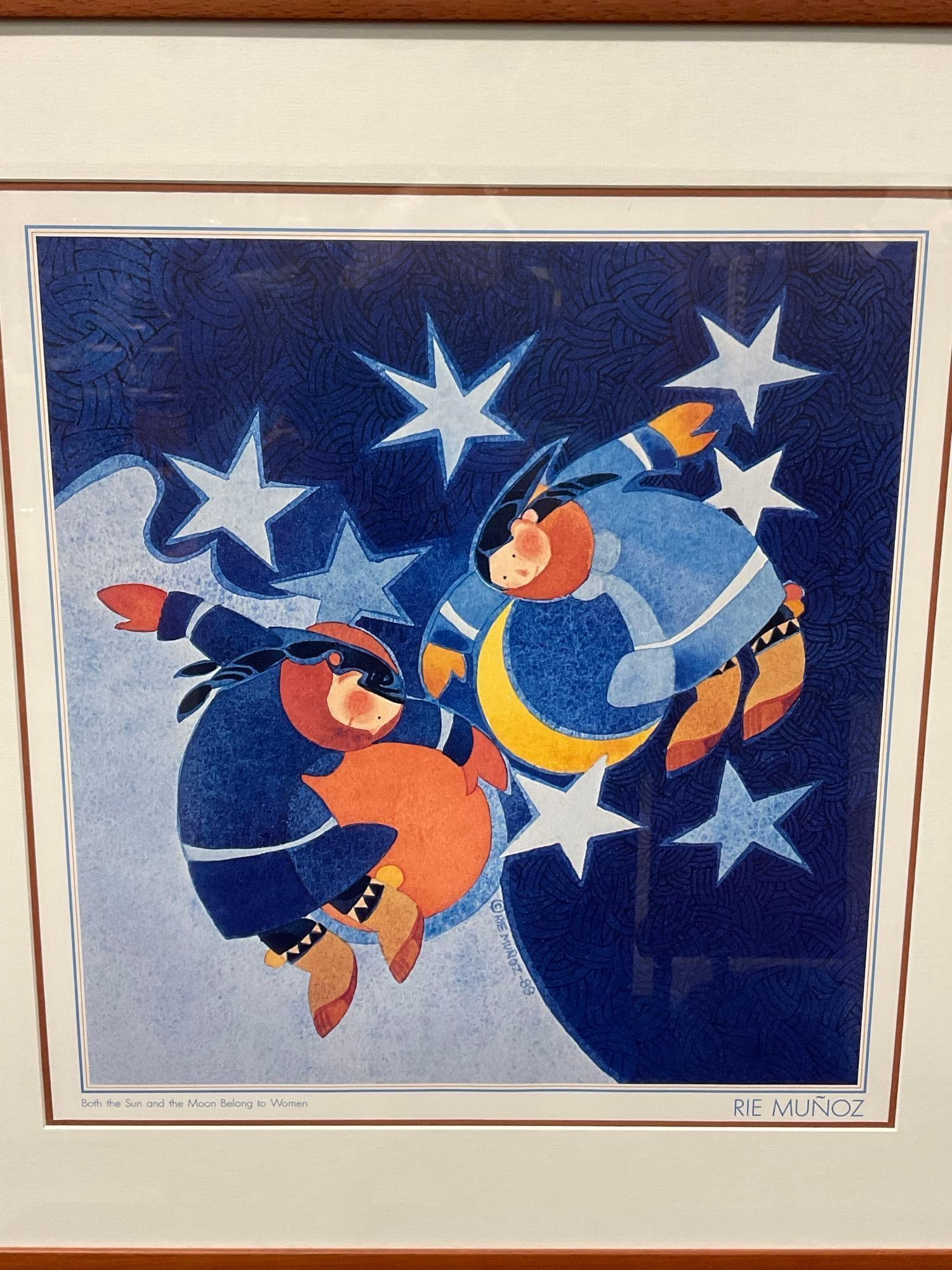 Framed Litho Both the Sun and the Moon Belong to Women by Rue Munoz, 26h x 24w x 3d inches: Appears to be in good shape. The piece measures approx 26h x 24w x 3d inches. See pics. E-5600 