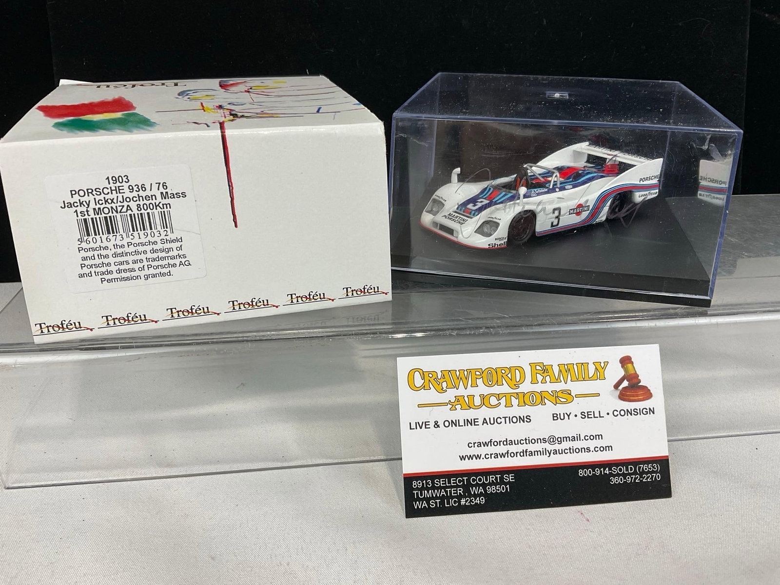 Trufeo 1/43 Scale Diecast Car, 1976 Porsche 936/76 Monza 800km win, Signed by Jochen Mass: All comes from the same collection. Appears to be in good shape. The piece measures approx 3h x 6w x 6d inches. See pics. E-5420 