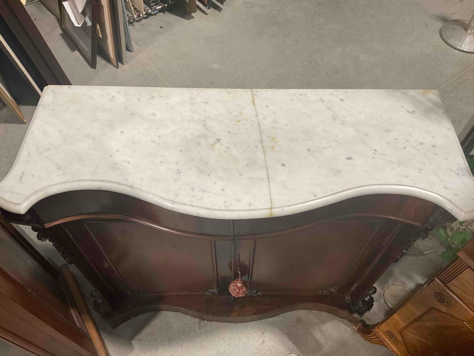 Antique Mahogany? Sideboard Credenza w/ Grey Marble Top, 2 Drawers & Cupboard. See pics. - 2