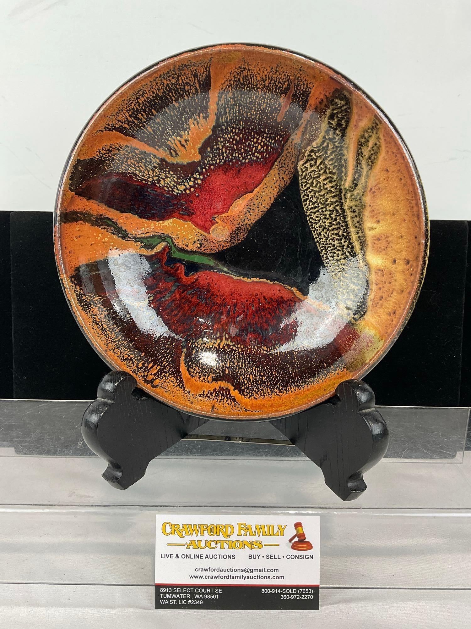 Decorative Pottery Bowl from Prairie Fire Pottery, Stoneware Clay, 3h x 9w x 9d in, signed on bot...: Signed by the potter. Appears to be in good shape. The piece measures approx 3h x 9w x 9d inches. See pics. E-5720 