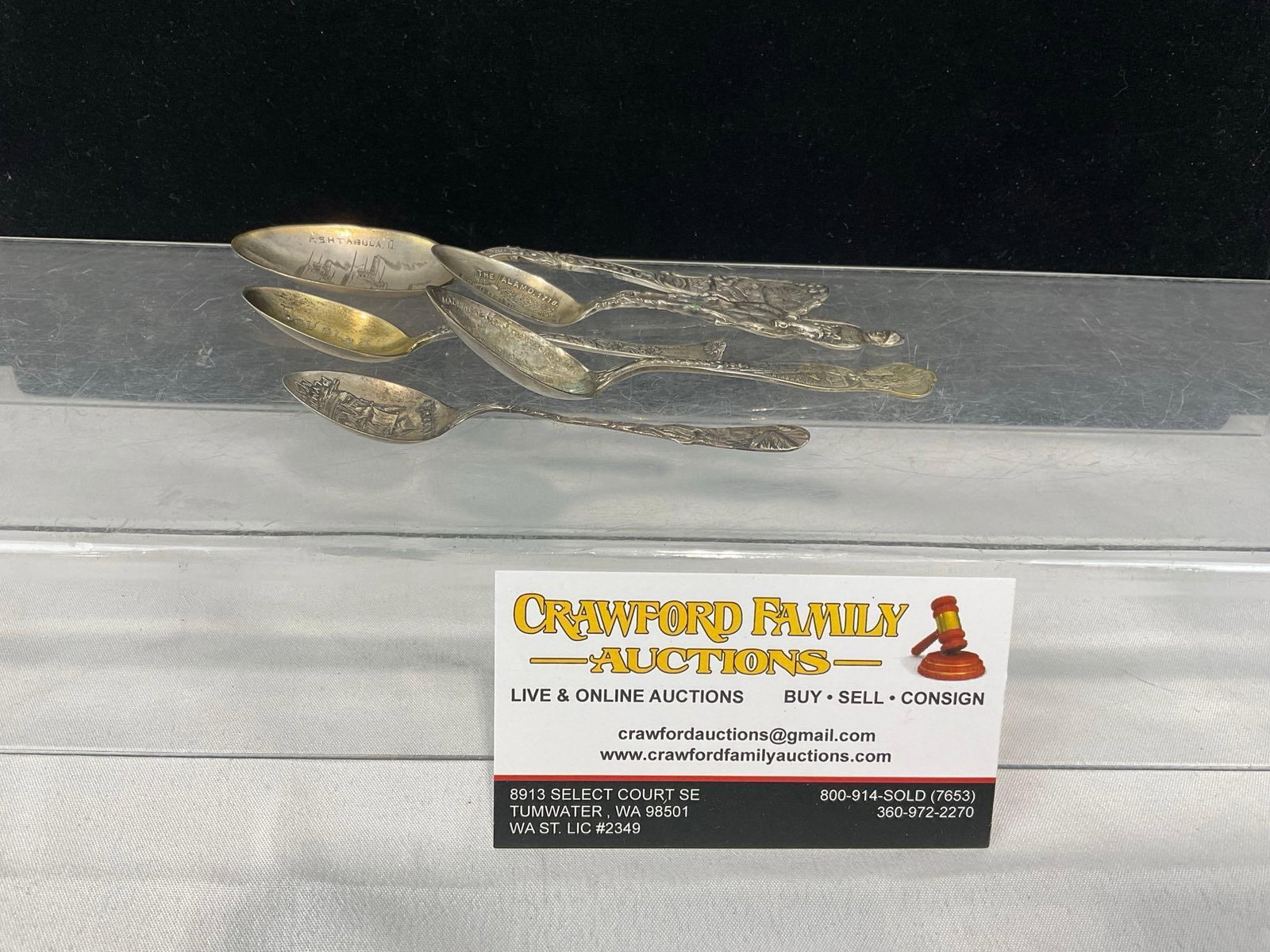 5 Antique Sterling Silver Spoons, Ornate designs, ttw 72.3 grams: Appears to be in good shape. The sterling portion total weight is 72.3 grams. The piece measures approx 2h x 6w x 3d inches. See pics. E-5720 