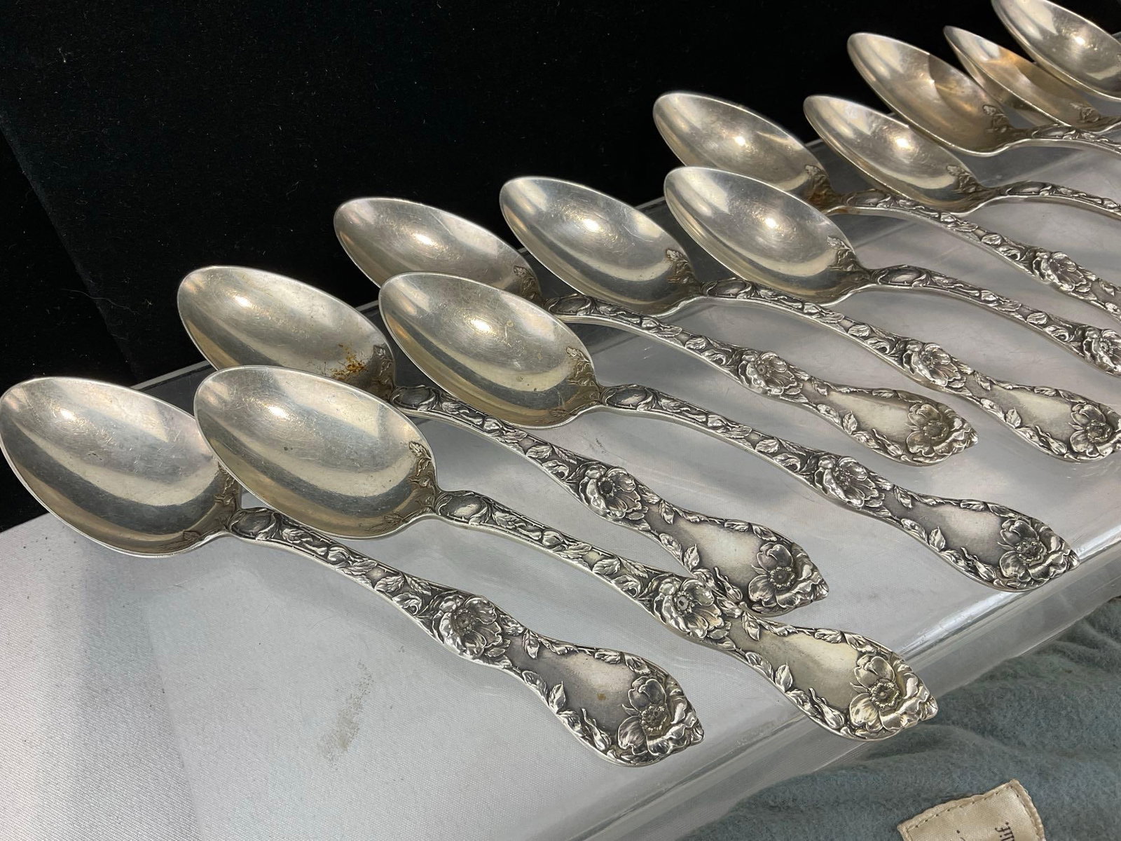 8 Antique Sterling Silver Spoons, ttw 369.5 grams + 2 Silver Plate spoons - 2