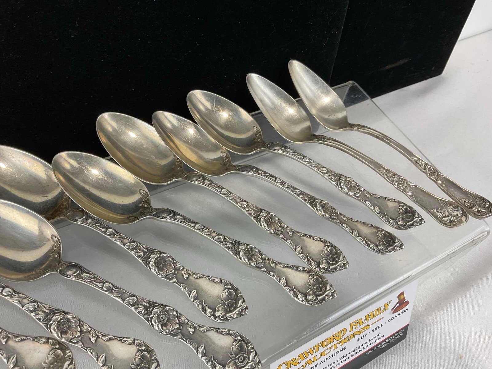 8 Antique Sterling Silver Spoons, ttw 369.5 grams + 2 Silver Plate spoons - 3