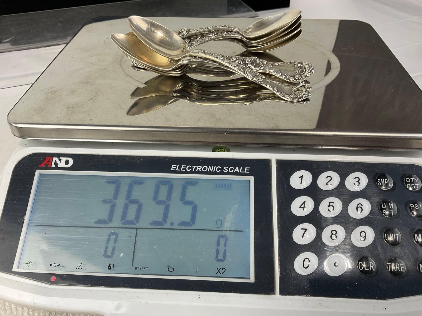 8 Antique Sterling Silver Spoons, ttw 369.5 grams + 2 Silver Plate spoons - 8