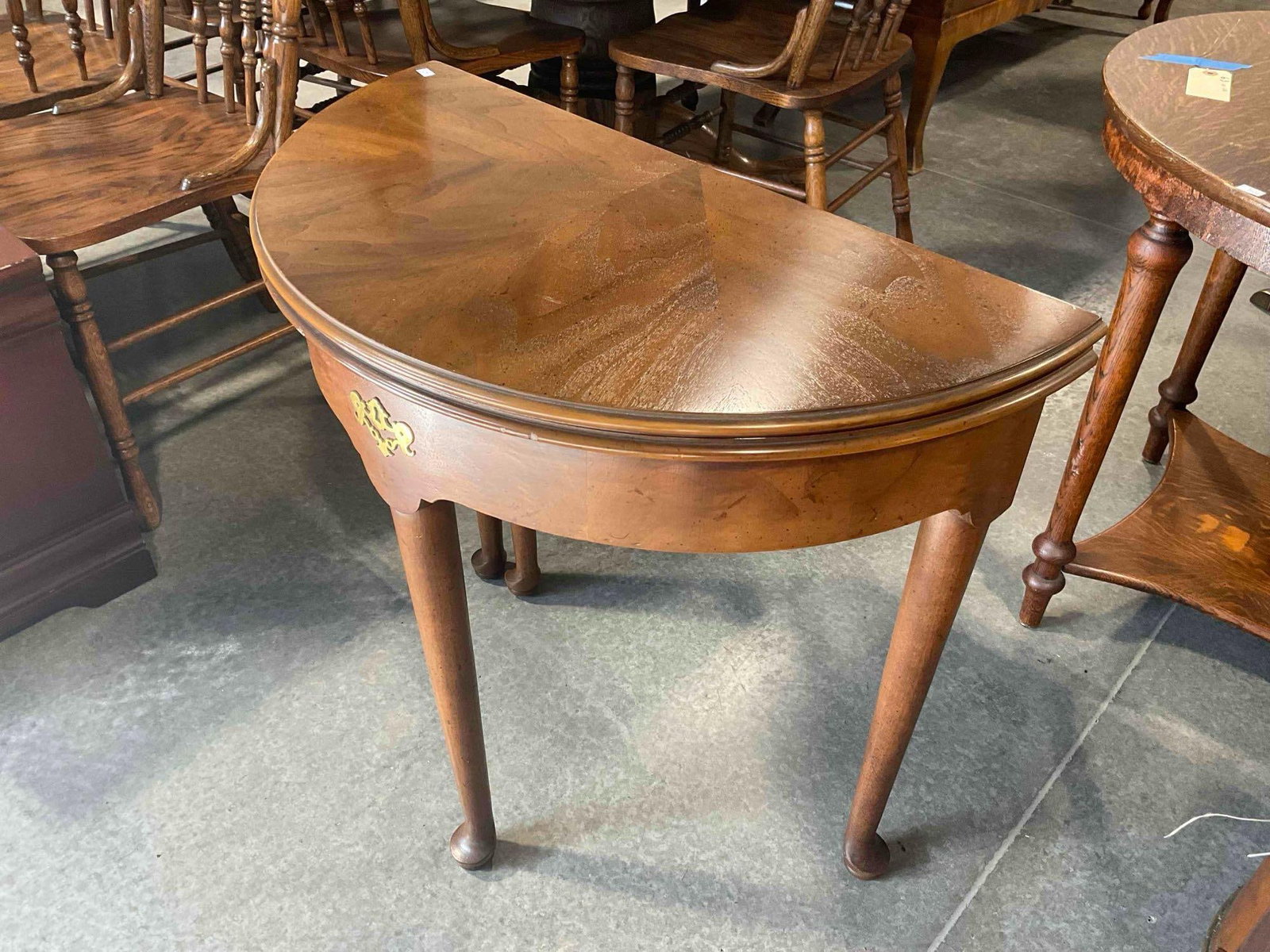 Vintage Henredon Walnut? Wood Demilune Flip Top Card Console Table. Excellent Condition. - 2