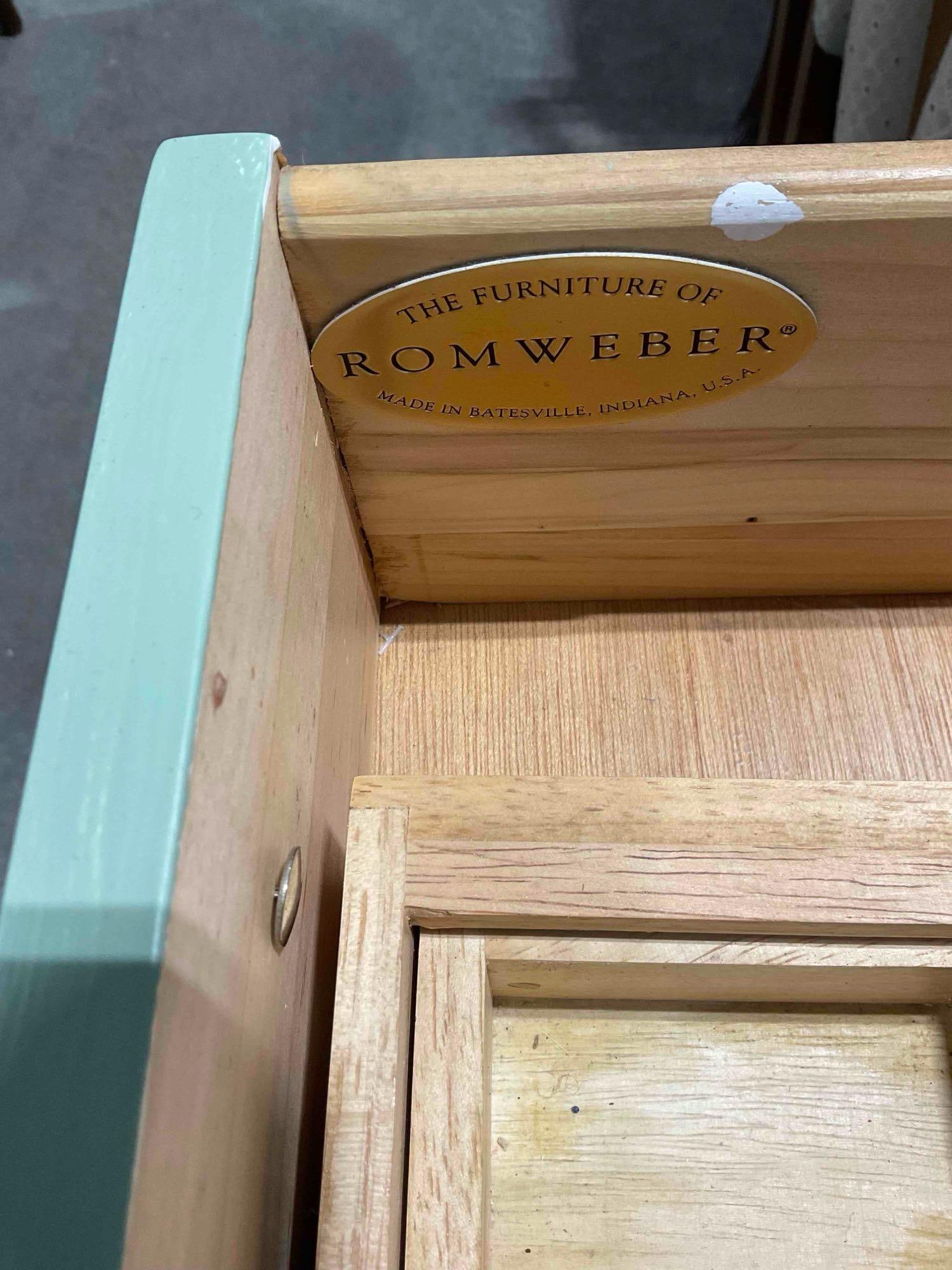 Romweber Mint Green Painted Kitchen Island w/ Grey Marble Counter. Excellent Condition. - 7