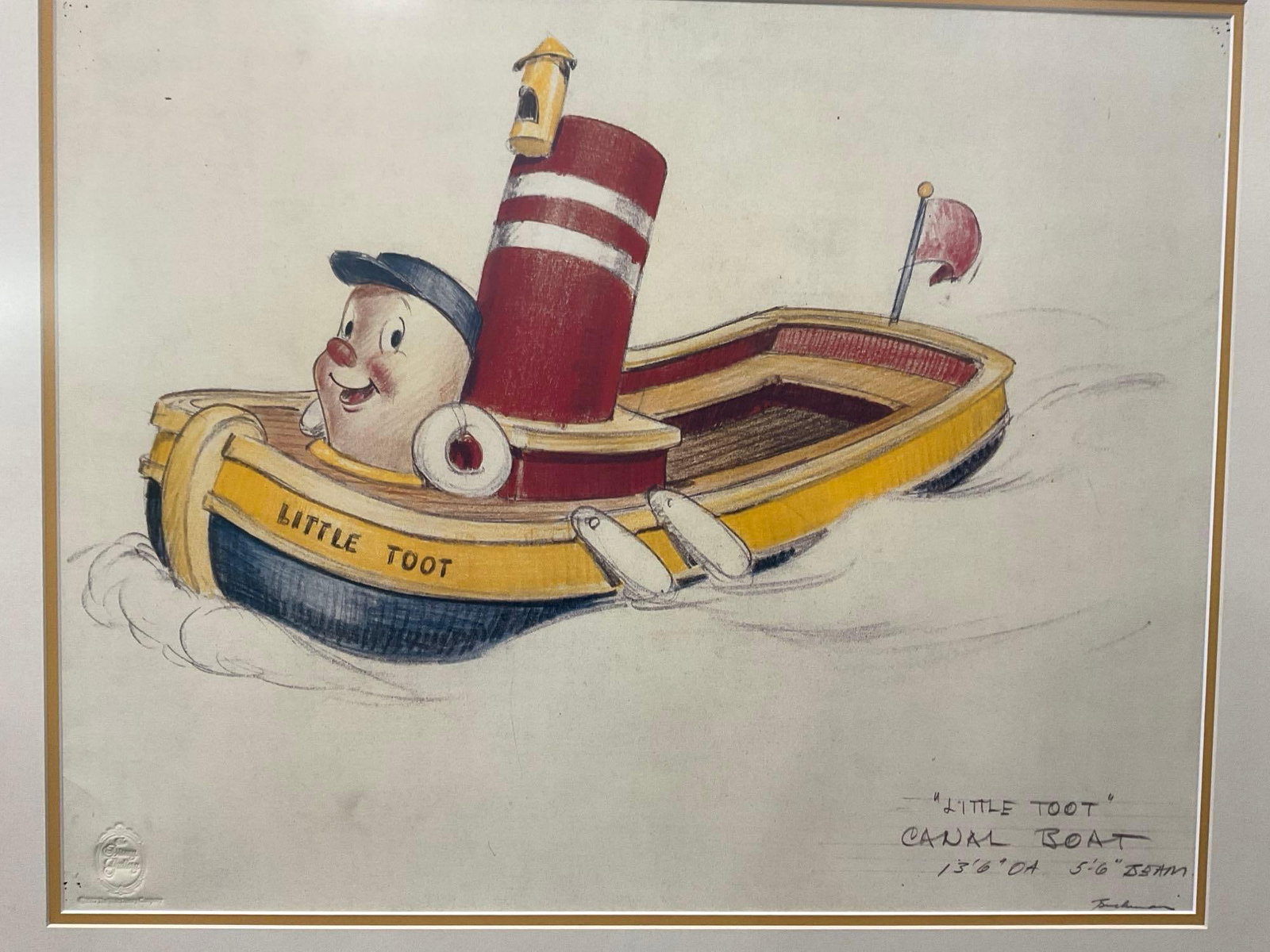 Framed Signed & #d 143/300 Disney Gallery Litho titled Little Toot Canal Boat by Bruce Bushman w/...: Has a Certificate of Authenticity, signed numbered and more by the artist. Appears to be in good shape. The piece measures approx 27h x 31w x 3d inches. See pics. E-5520 