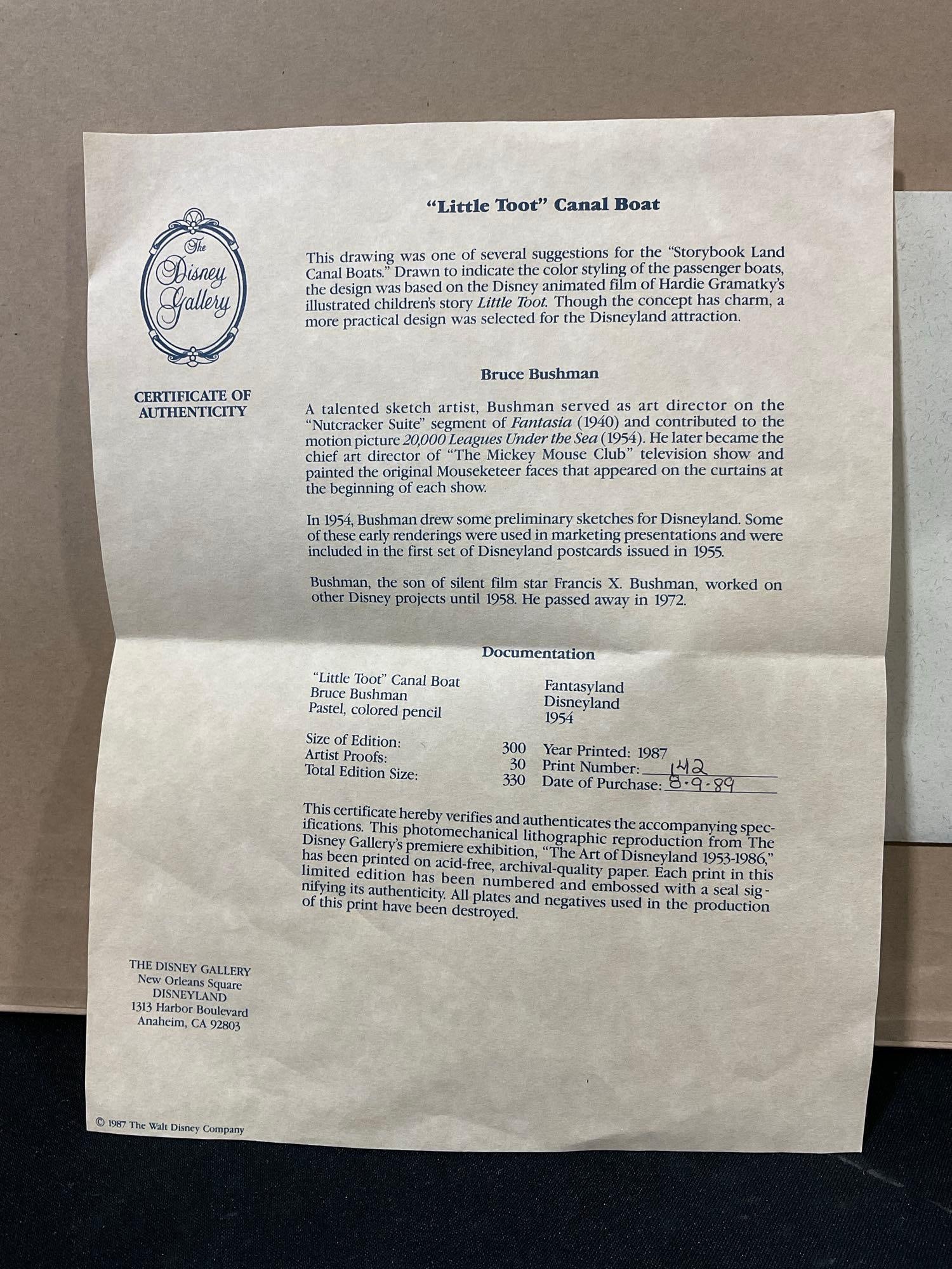 Framed Signed & #d 143/300 Disney Gallery Litho titled Little Toot Canal Boat by Bruce Bushman w/... - 6