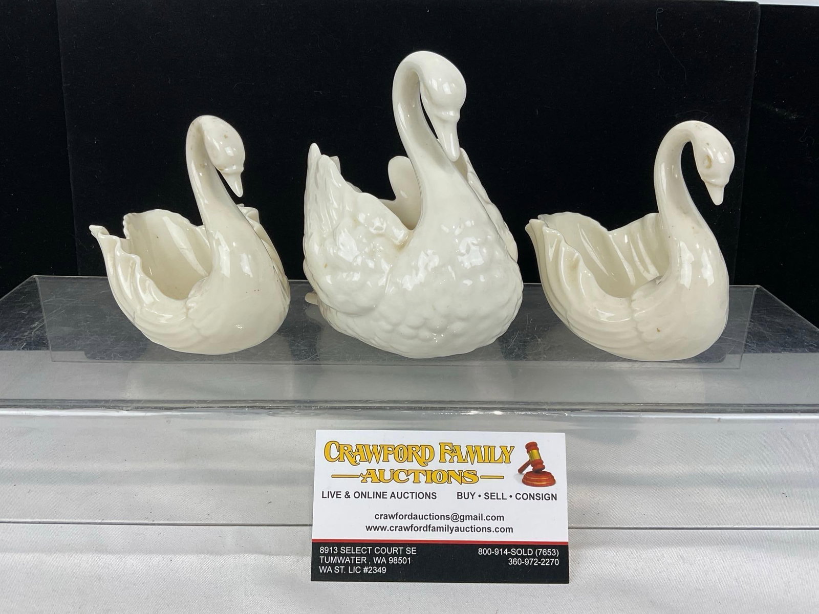3 Vintage Lenox Swan Figures, Old Blue Mark, 1930s-80s, 8h x 8w x 5d inches (1 of 2)