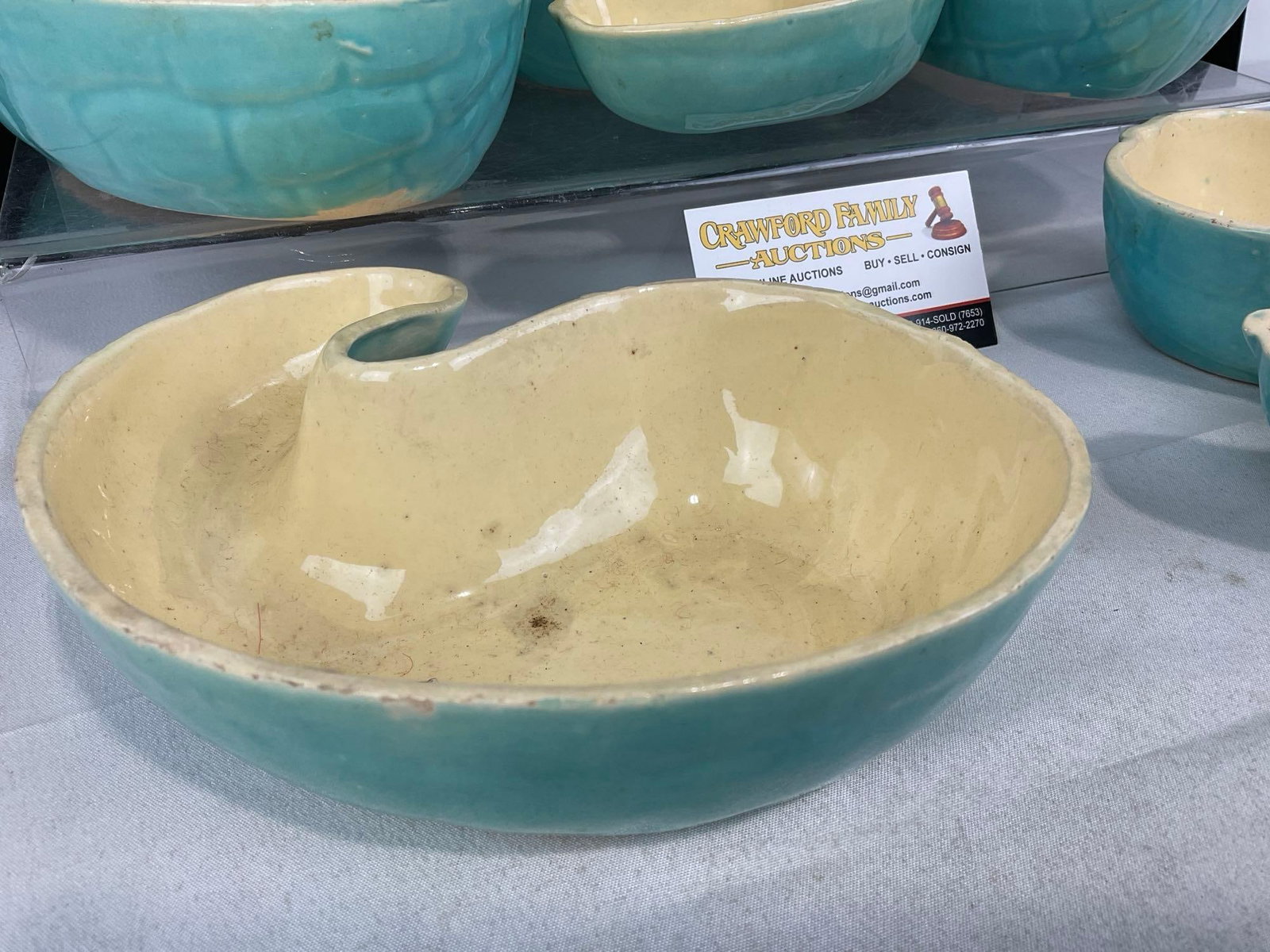 5 Blue Glazed MC Gourd Squash Shaped Pottery Bowls, Unique Shape, 7h x 7w x 8d inches - 2