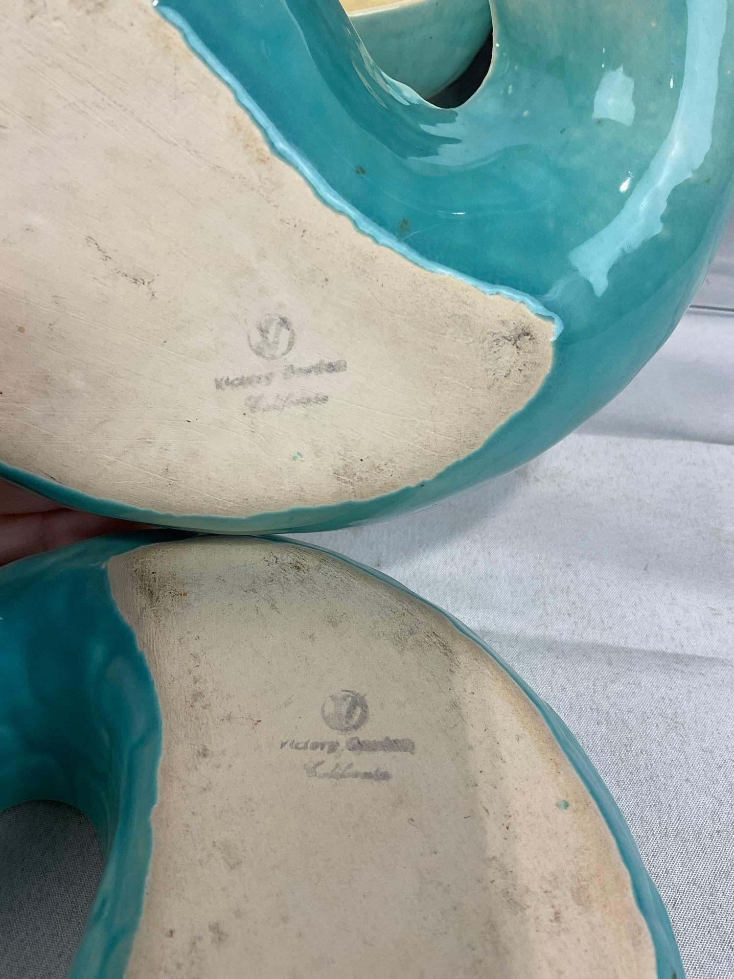 5 Blue Glazed MC Gourd Squash Shaped Pottery Bowls, Unique Shape, 7h x 7w x 8d inches - 5