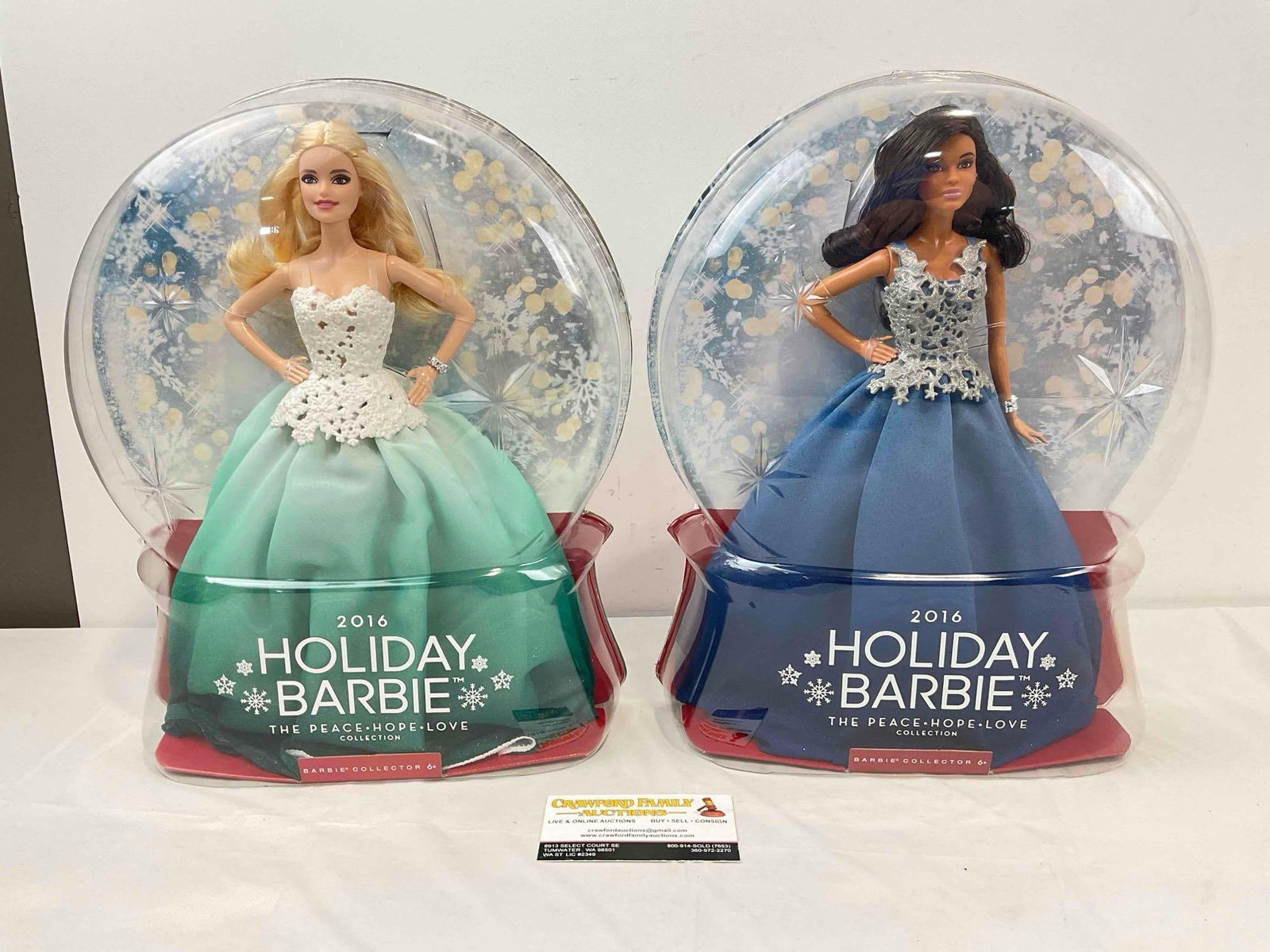 2 pcs 2016 Holiday Barbie Collectible Dolls in Original Boxes. Peace, Hope, Love Collection. NIB. (1 of 5)
