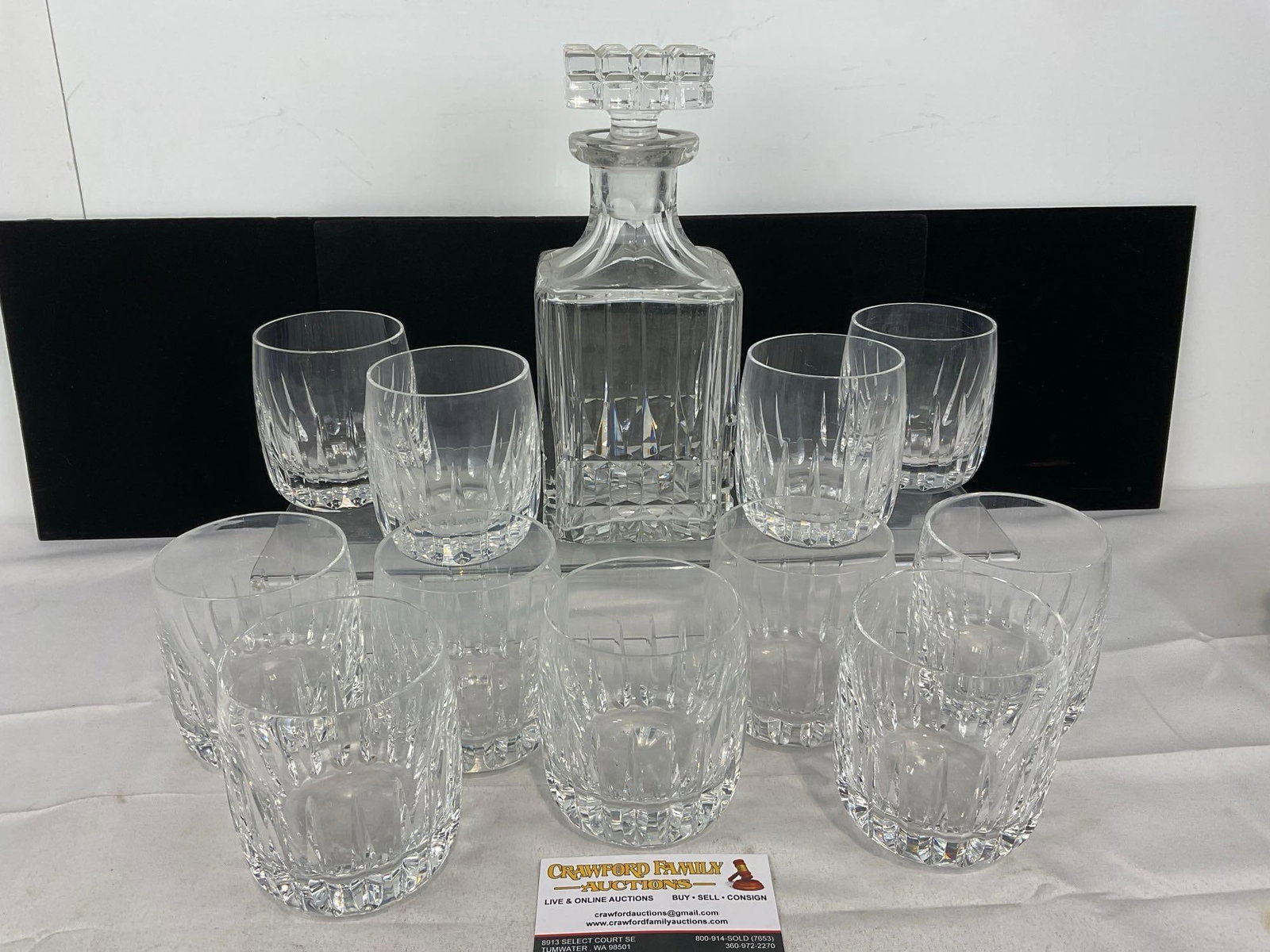 Vintage Set of 11 Glasses & Decanter w/stopper, WMF German Crystal, vertical lines: Appears to be in good shape. The pieces fit in a box that measures approx 9h x 13w x 13d inches. See pics. E-5520 